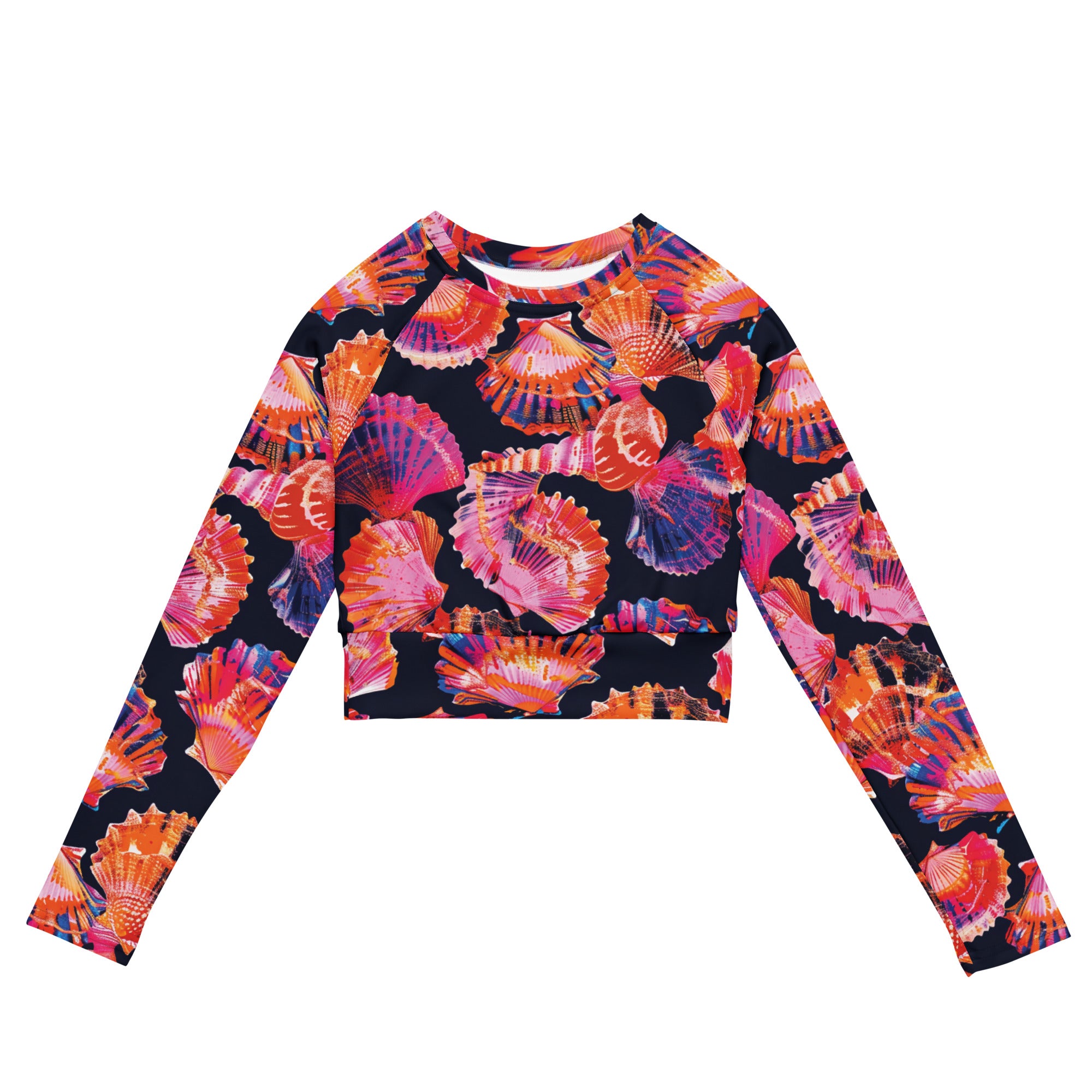Neon Shells Cropped Rashie – front view – cropped rash guard with UPF 50+ sun protection for scuba divers