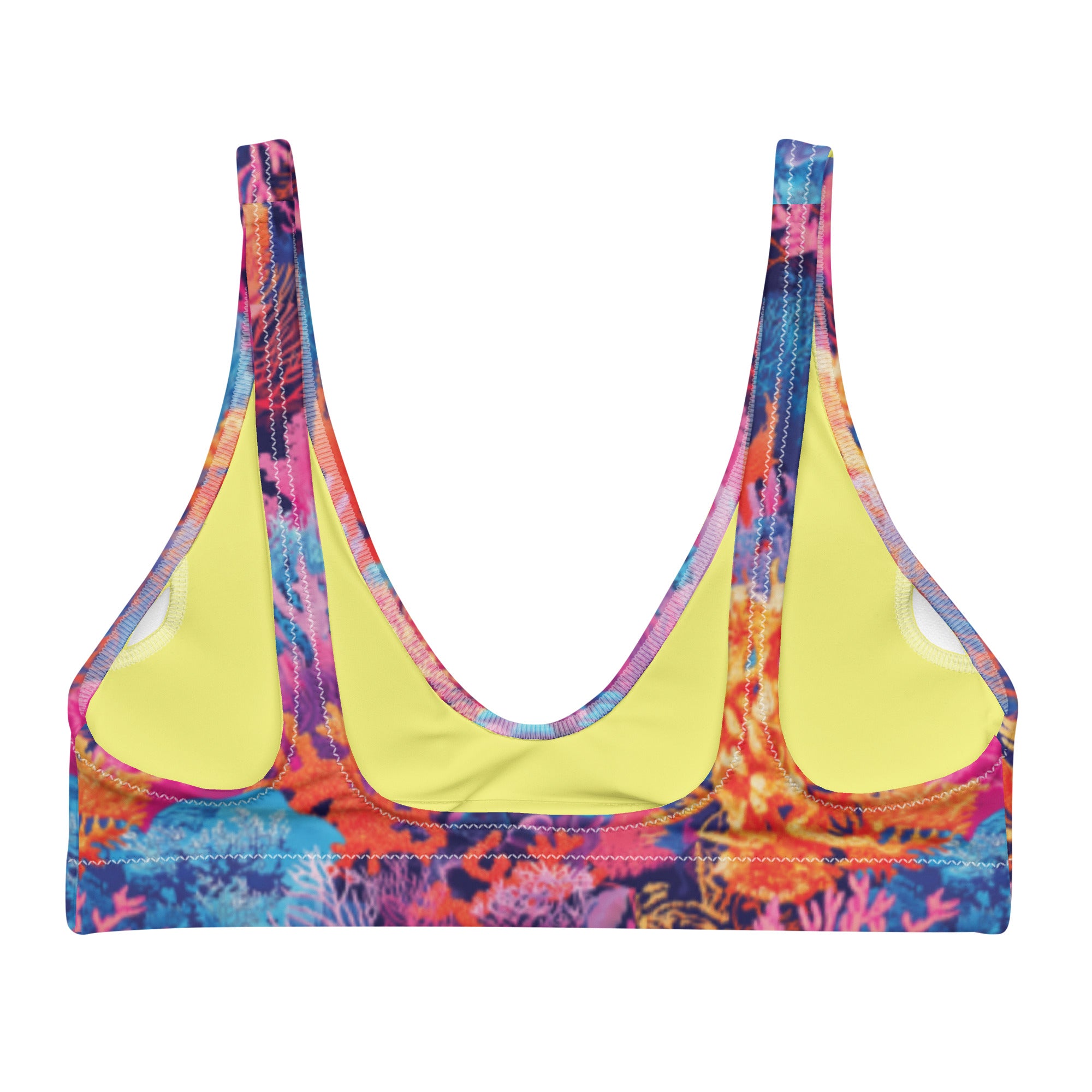 Fire Corals Scuba Bikini Top – back view – sustainable scuba swimsuit in soft recycled polyester for ocean lovers