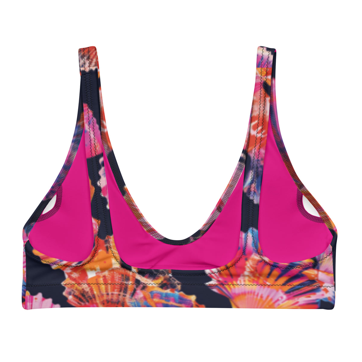 Neon Shells Scuba Bikini Top – back view – sustainable scuba swimsuit in soft recycled polyester for ocean lovers