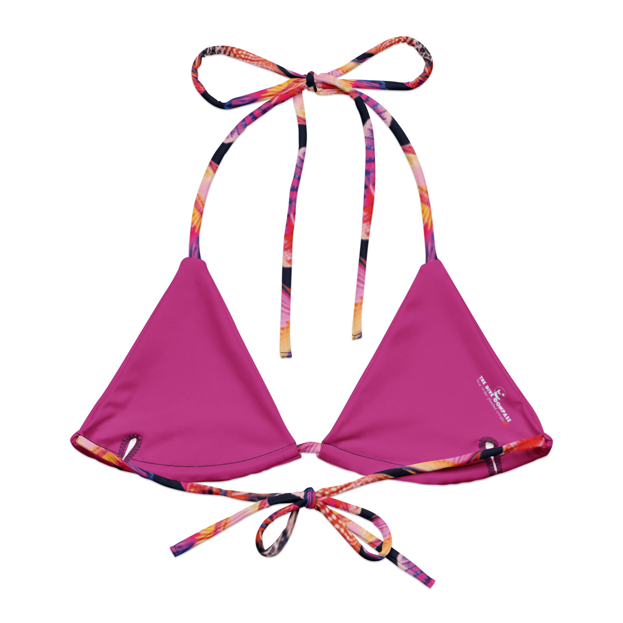 Neon Shells String Bikini Top – back view – ocean swimwear with adjustable string ties and recycled polyester fabric