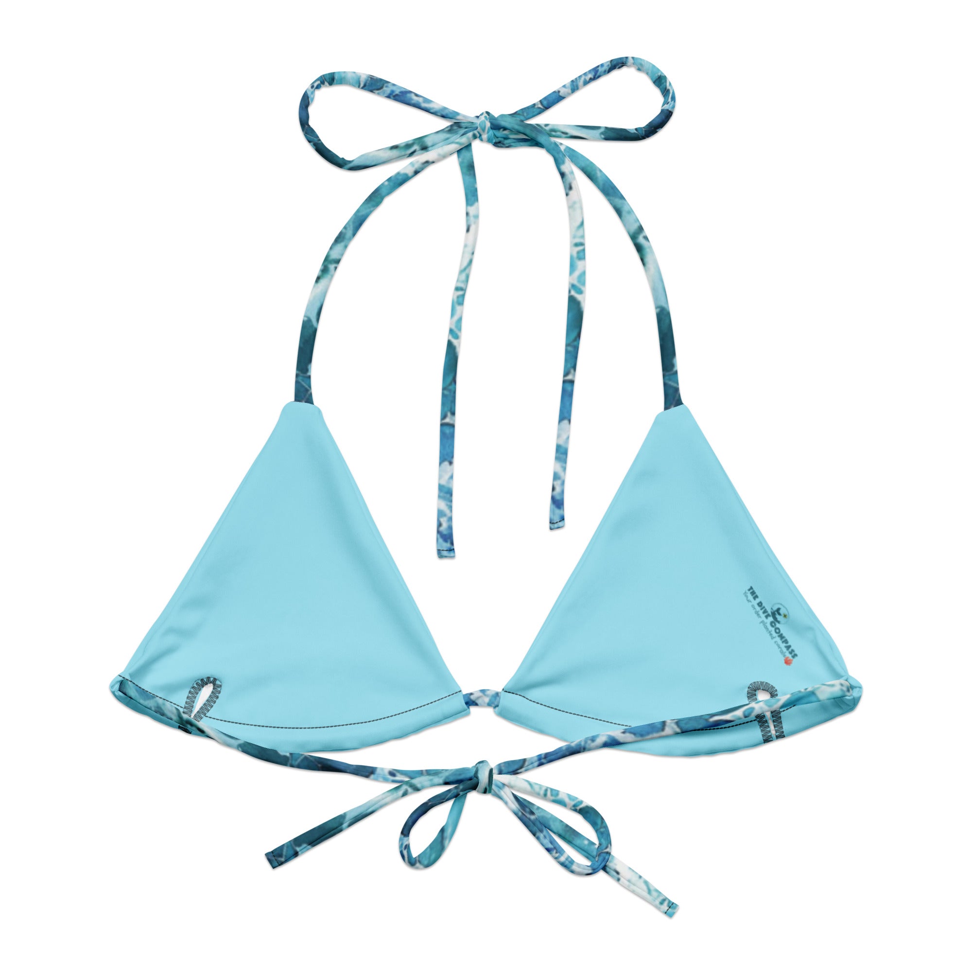 Ocean Serenity String Bikini Top – back view – ocean swimwear with adjustable string ties and recycled polyester fabric