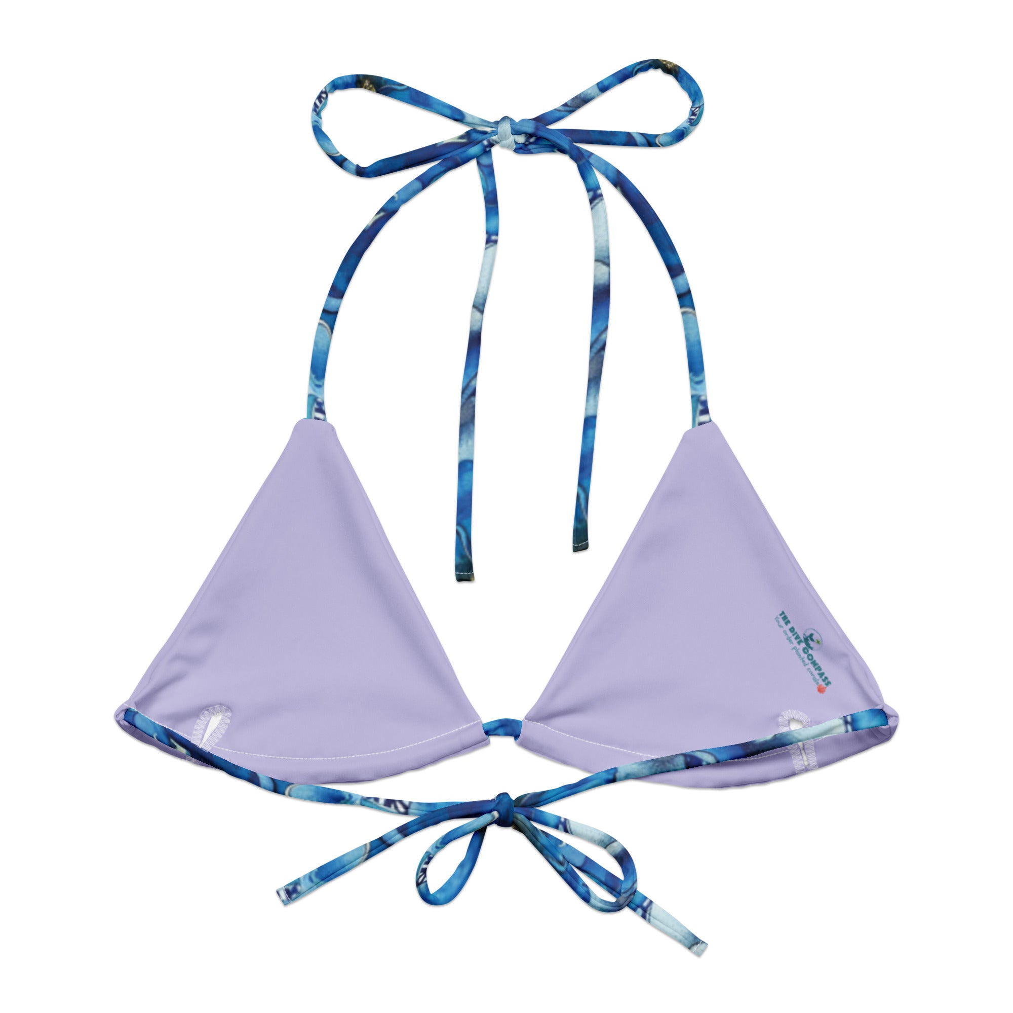 Coral Blossoms String Bikini Top – back view – ocean swimwear with adjustable string ties and recycled polyester fabric