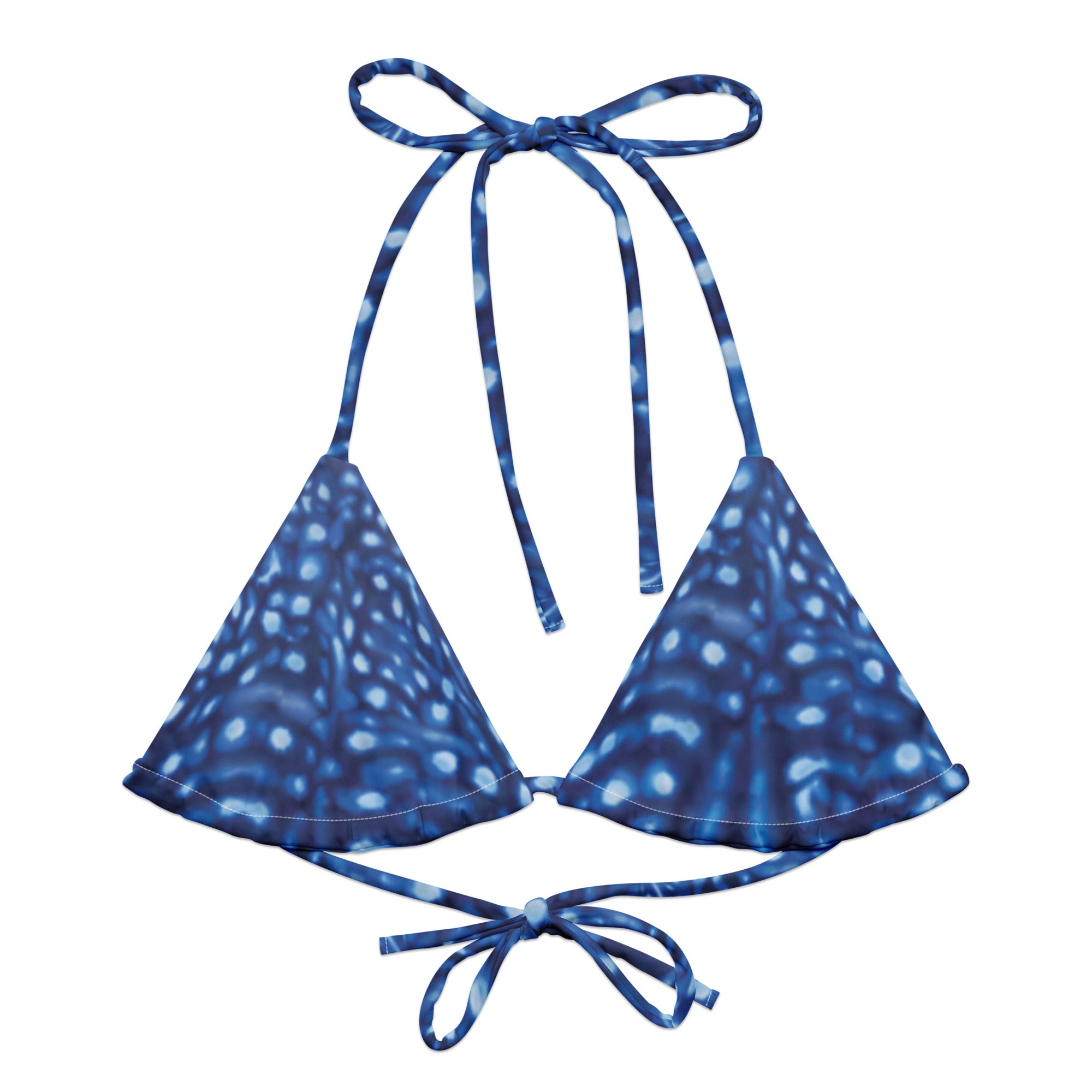 Whale Shark Constellation String Bikini Top – front view – recycled string bikini for divers, snorkelers, and tropical beach days