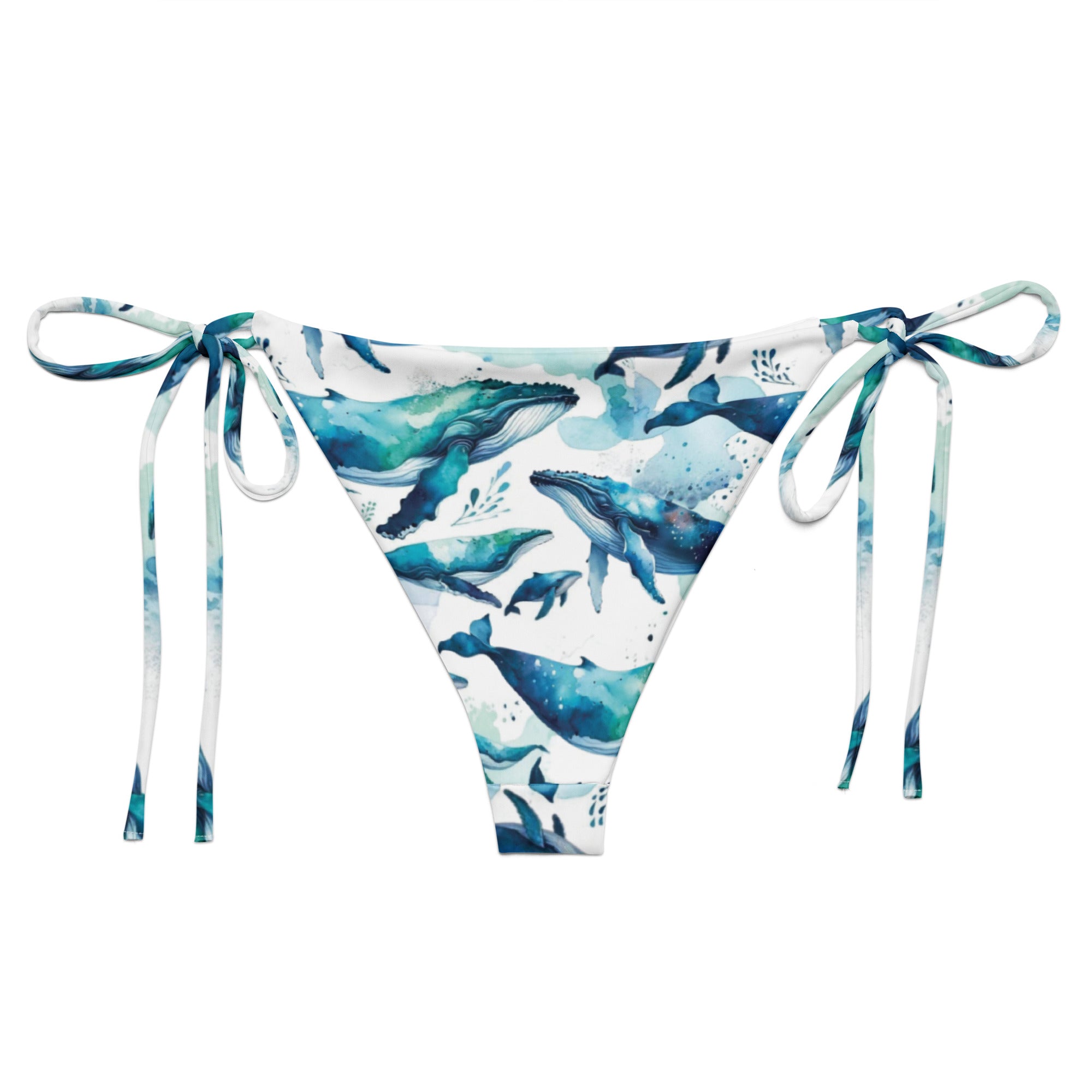 Humpback Dreams String Bikini Bottom – back view – ocean swimwear with adjustable string ties and recycled polyester fabric