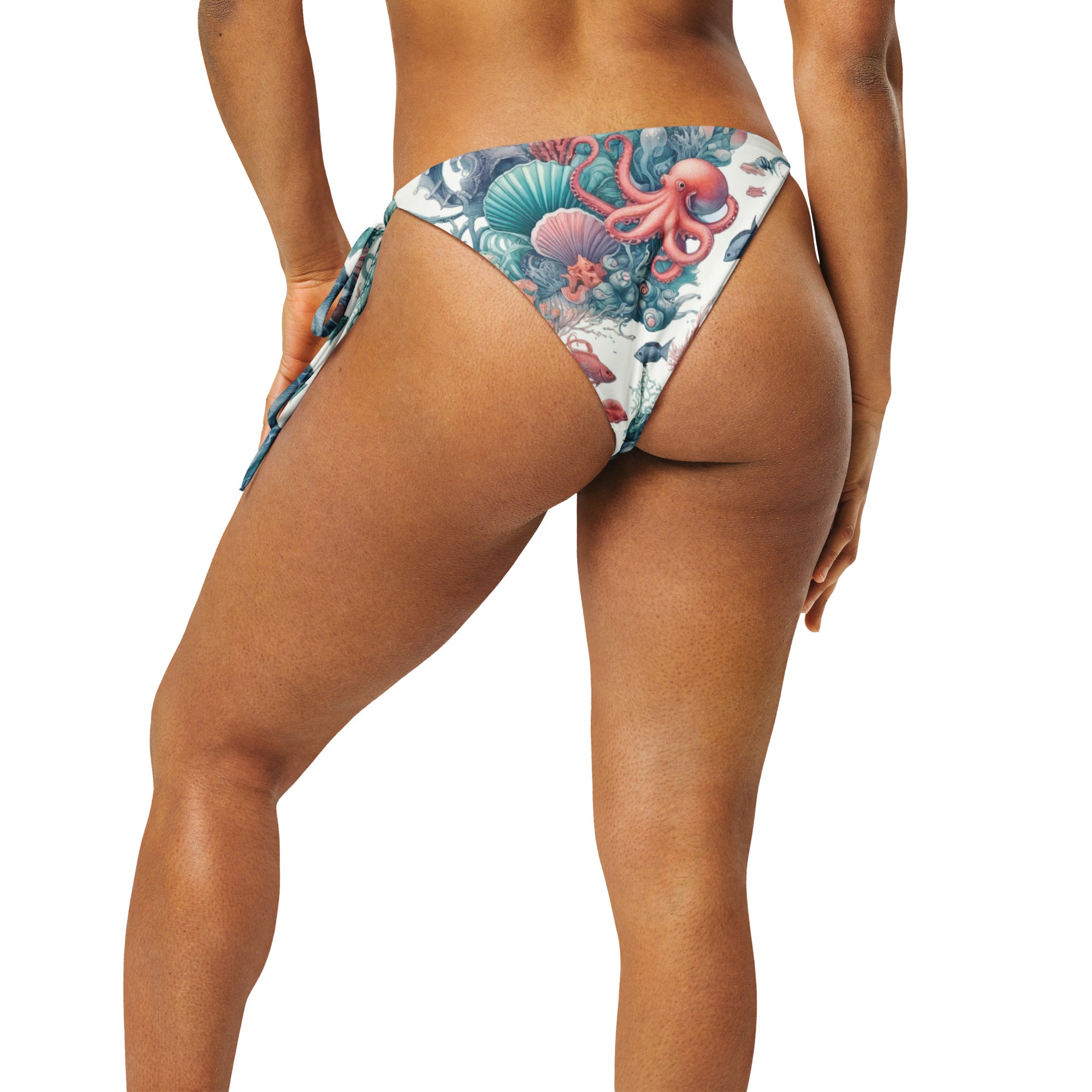 Octopus Reef String Bikini Bottom – back view – sustainable string bikini in soft recycled polyester for ocean lovers