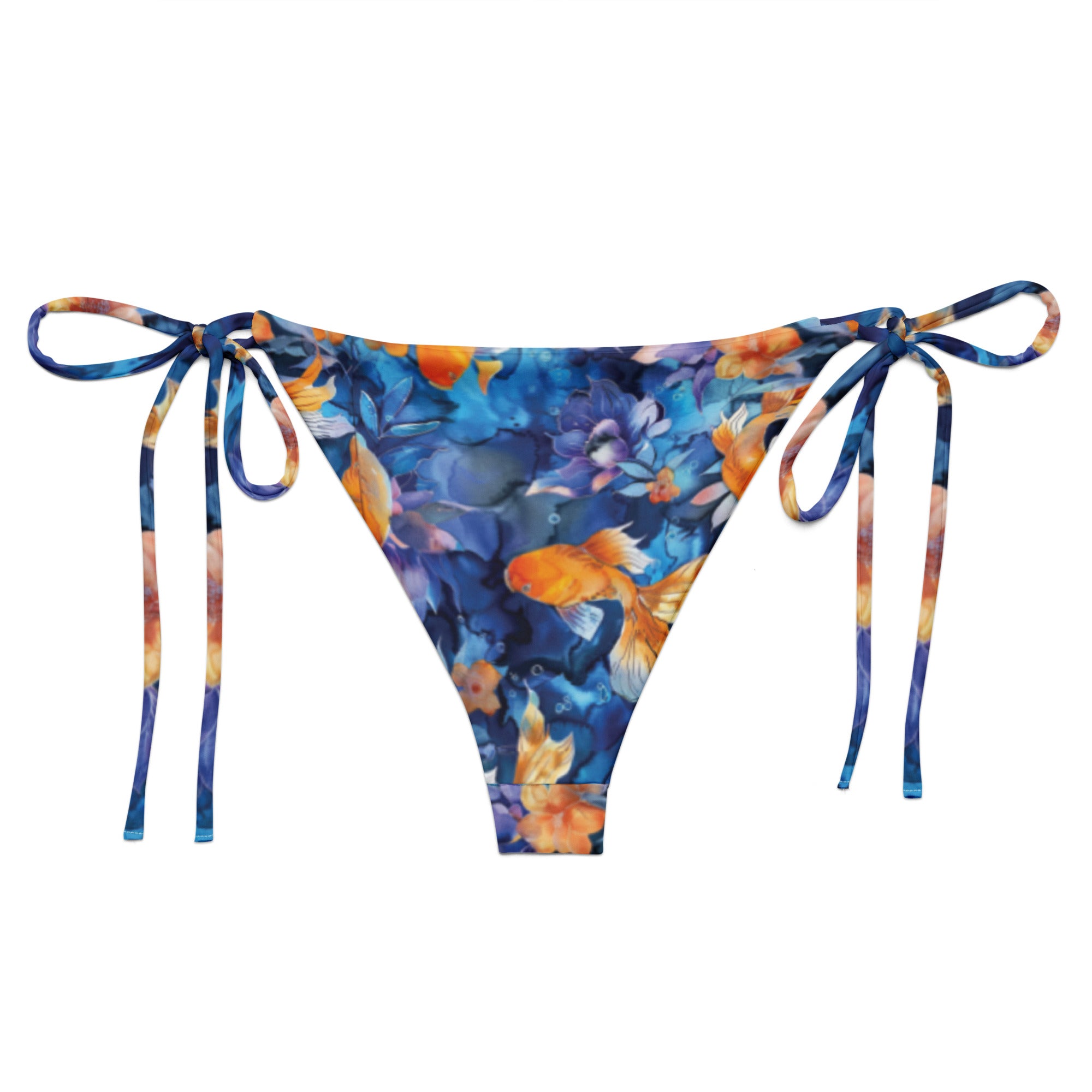 Jasmine Koi String Bikini Bottom – back view – ocean swimwear with adjustable string ties and recycled polyester fabric