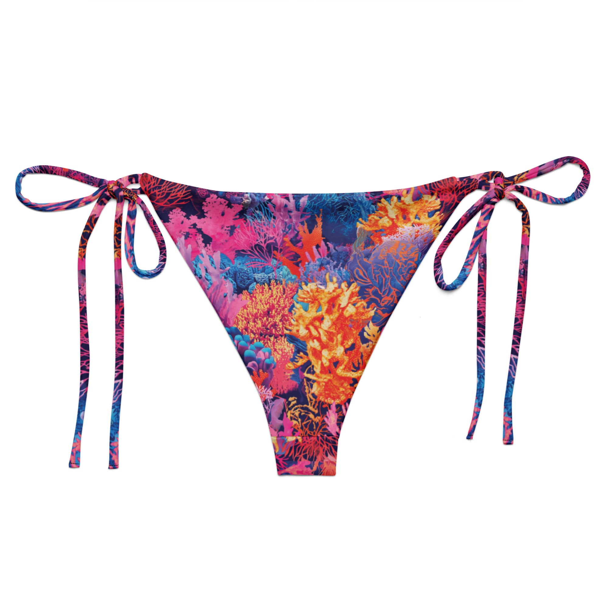 Fire Corals String Bikini Bottom – back view – ocean swimwear with adjustable string ties and recycled polyester fabric