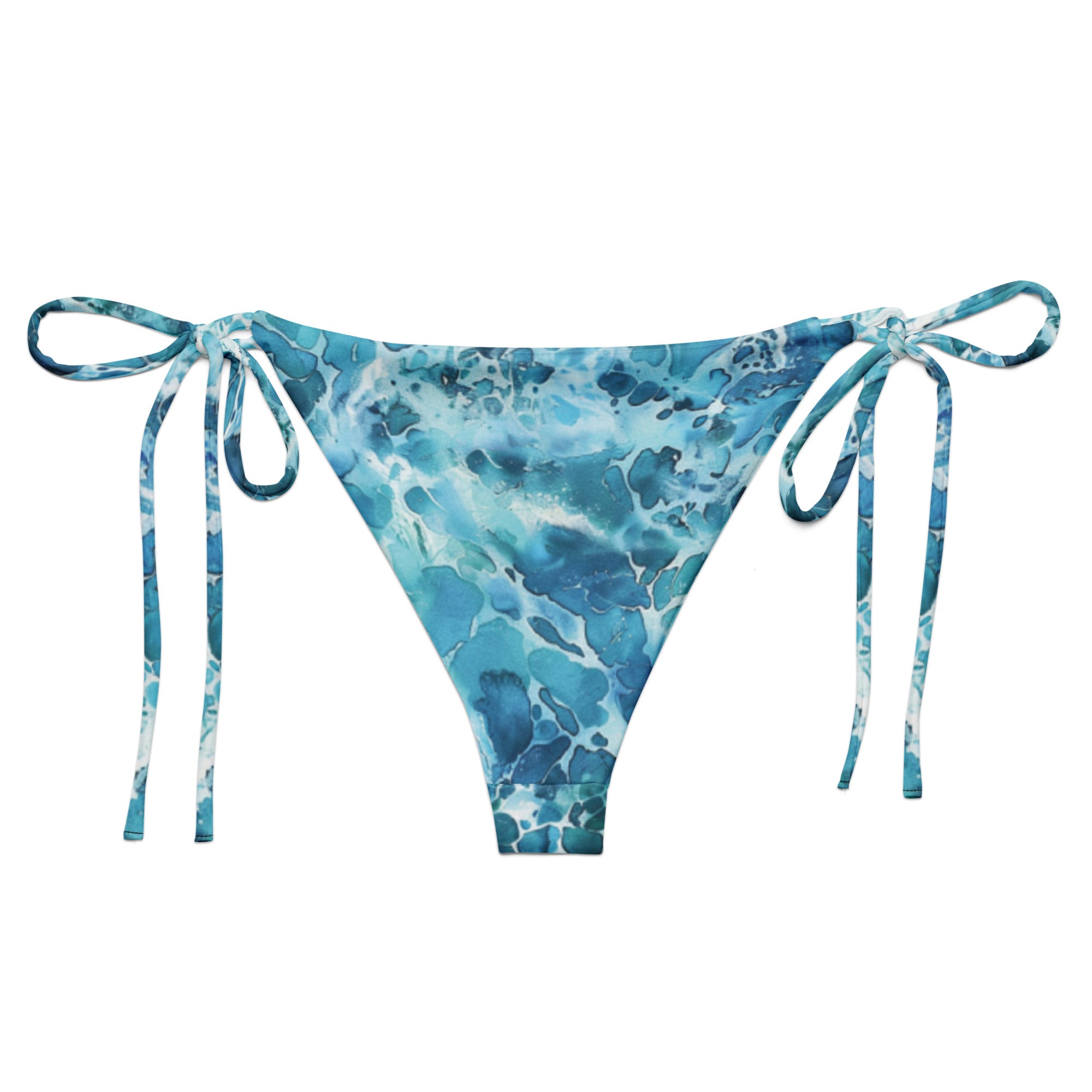Ocean Serenity String Bikini Bottom – back view – ocean swimwear with adjustable string ties and recycled polyester fabric