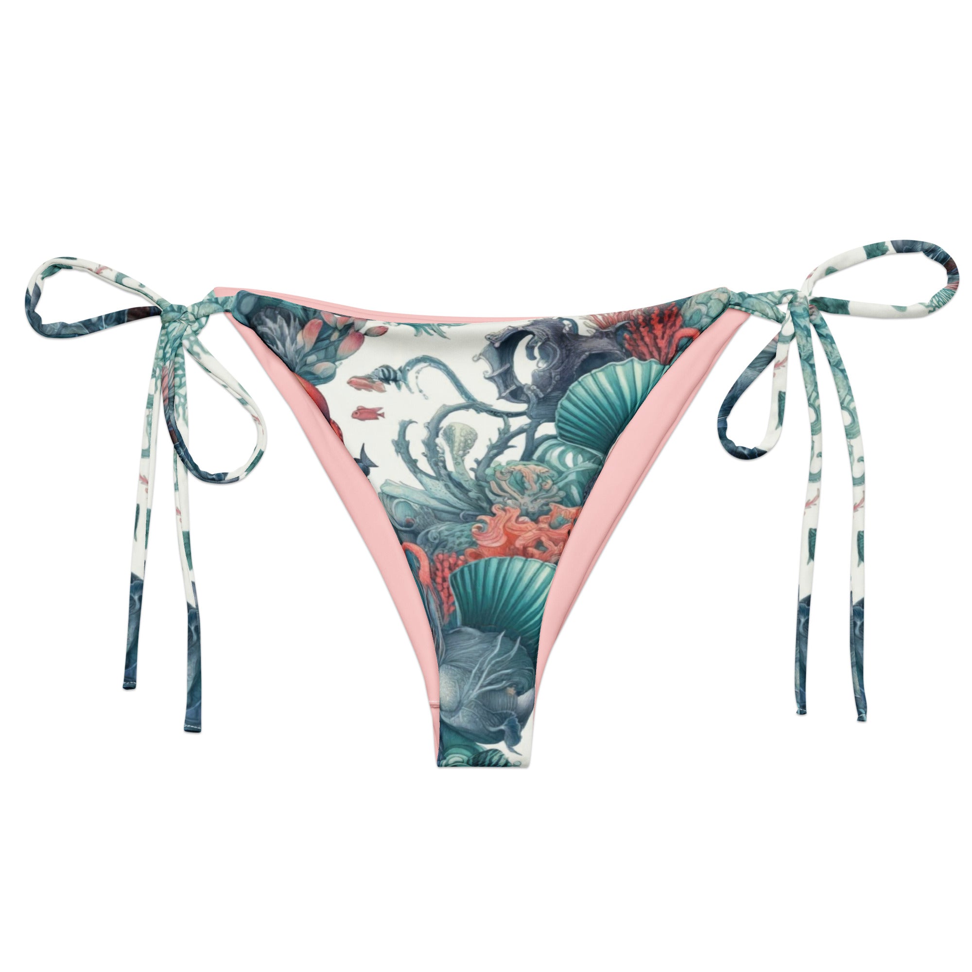 Octopus Reef String Bikini Bottom – front view – recycled string bikini for divers, snorkelers, and tropical beach days