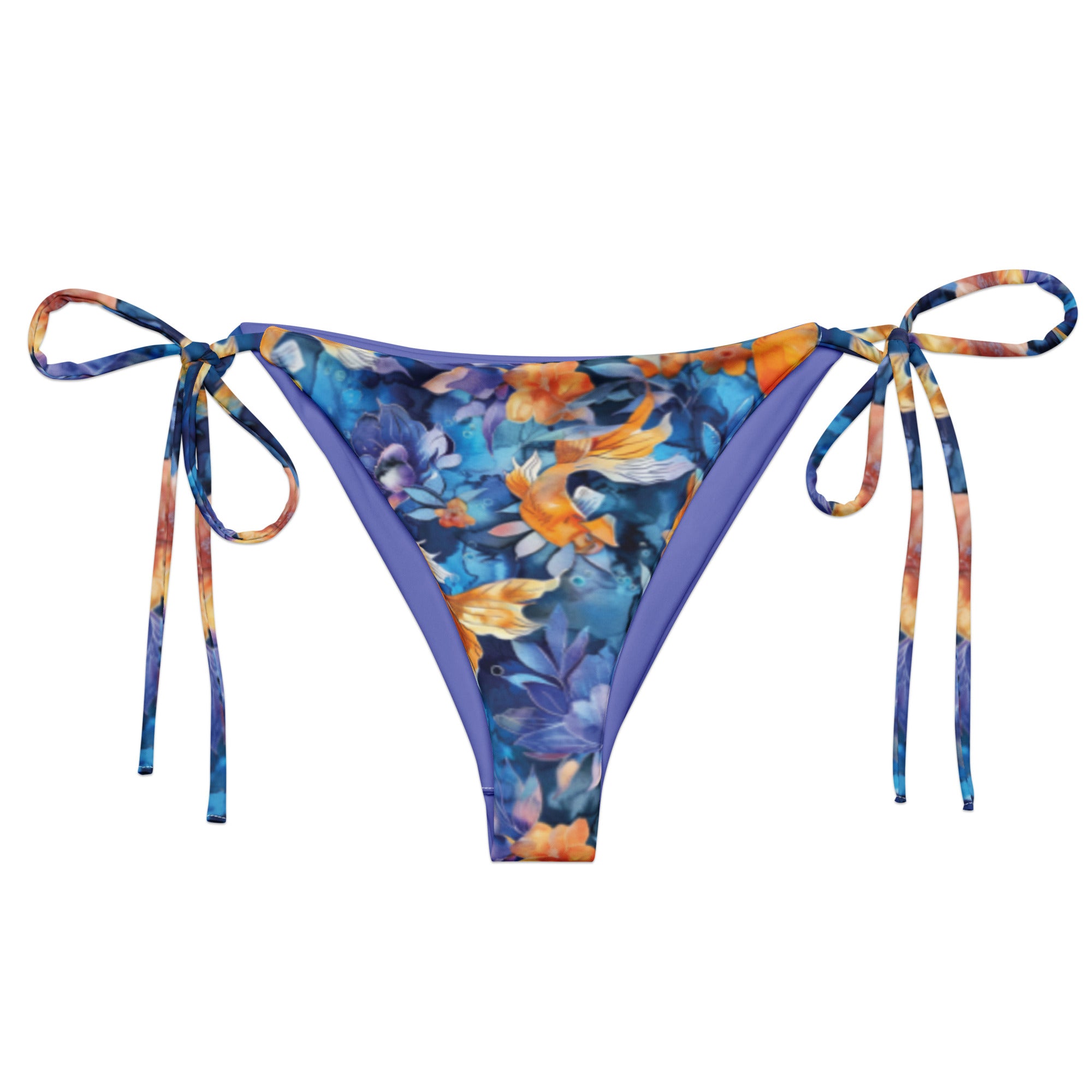 Jasmine Koi String Bikini Bottom – front view – recycled string bikini for divers, snorkelers, and tropical beach days