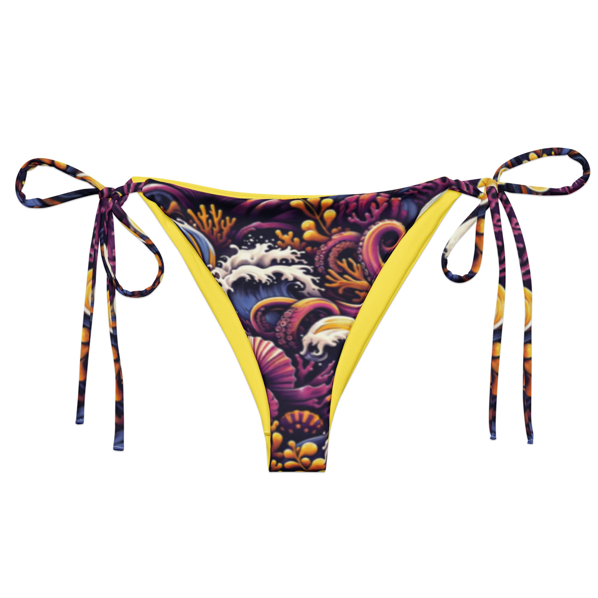 Octopus Ink String Bikini Bottom – front view – recycled string bikini for divers, snorkelers, and tropical beach days