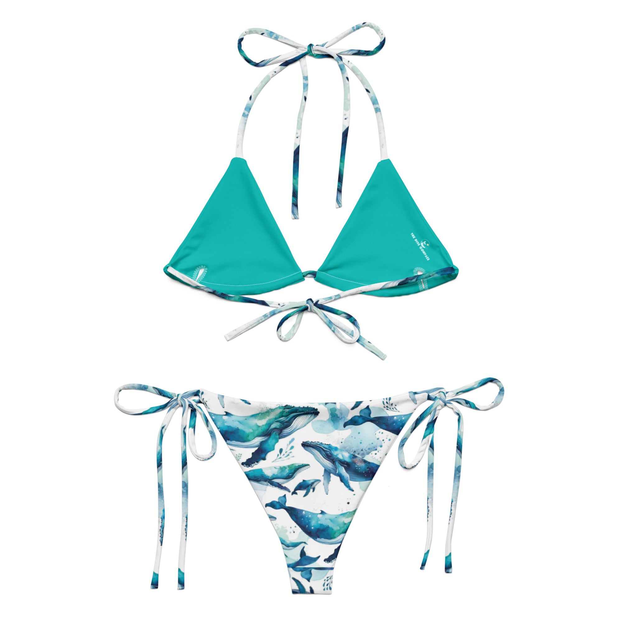 Humpback Dreams String Bikini – back view – ocean swimwear with adjustable string ties and recycled polyester fabric