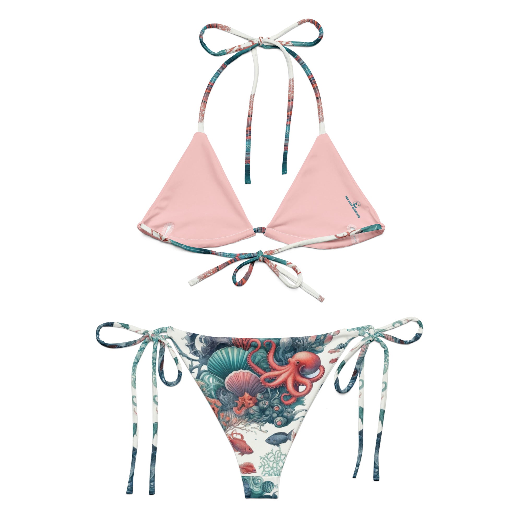 Octopus Reef String Bikini – back view – ocean swimwear with adjustable string ties and recycled polyester fabric