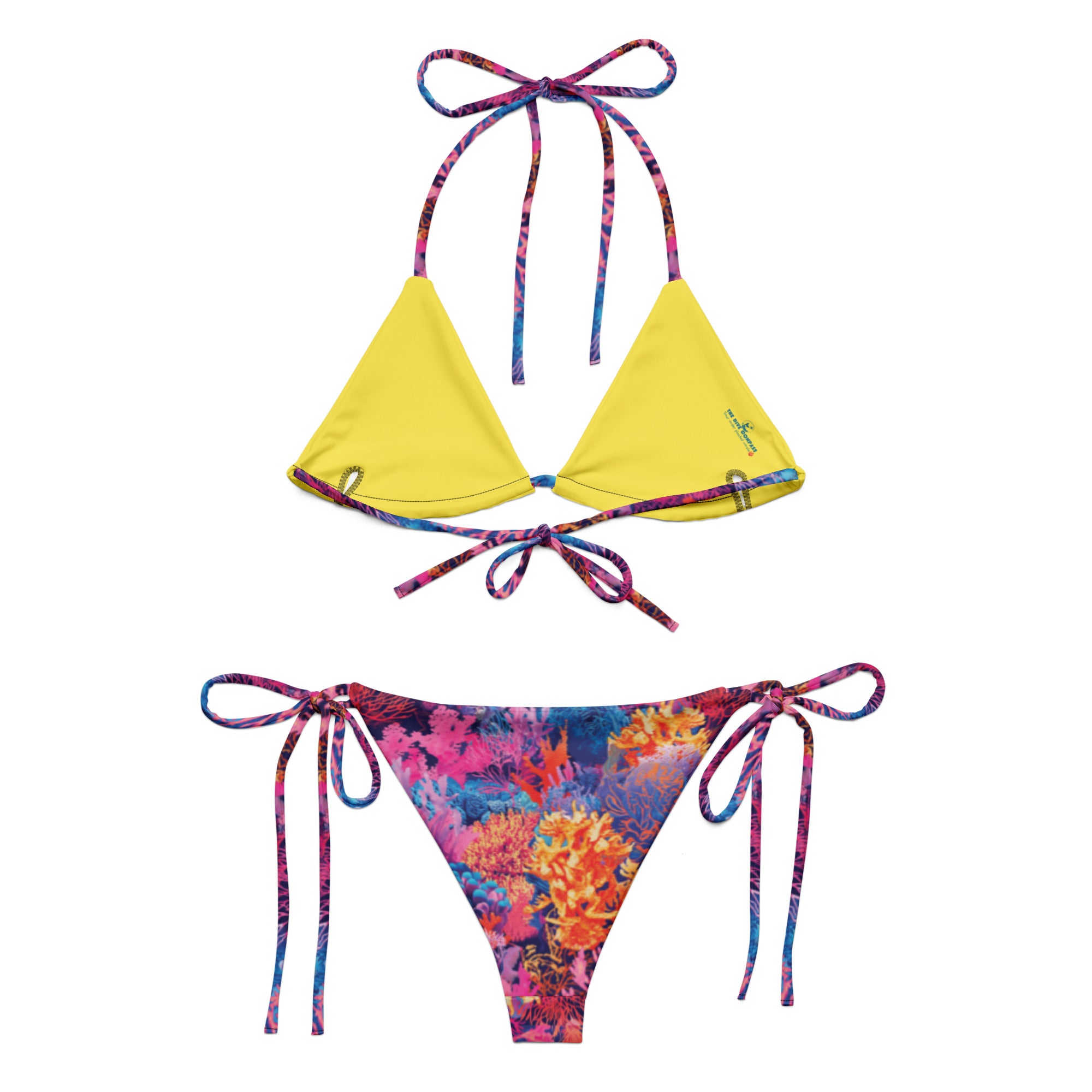 Fire Corals String Bikini – back view – ocean swimwear with adjustable string ties and recycled polyester fabric