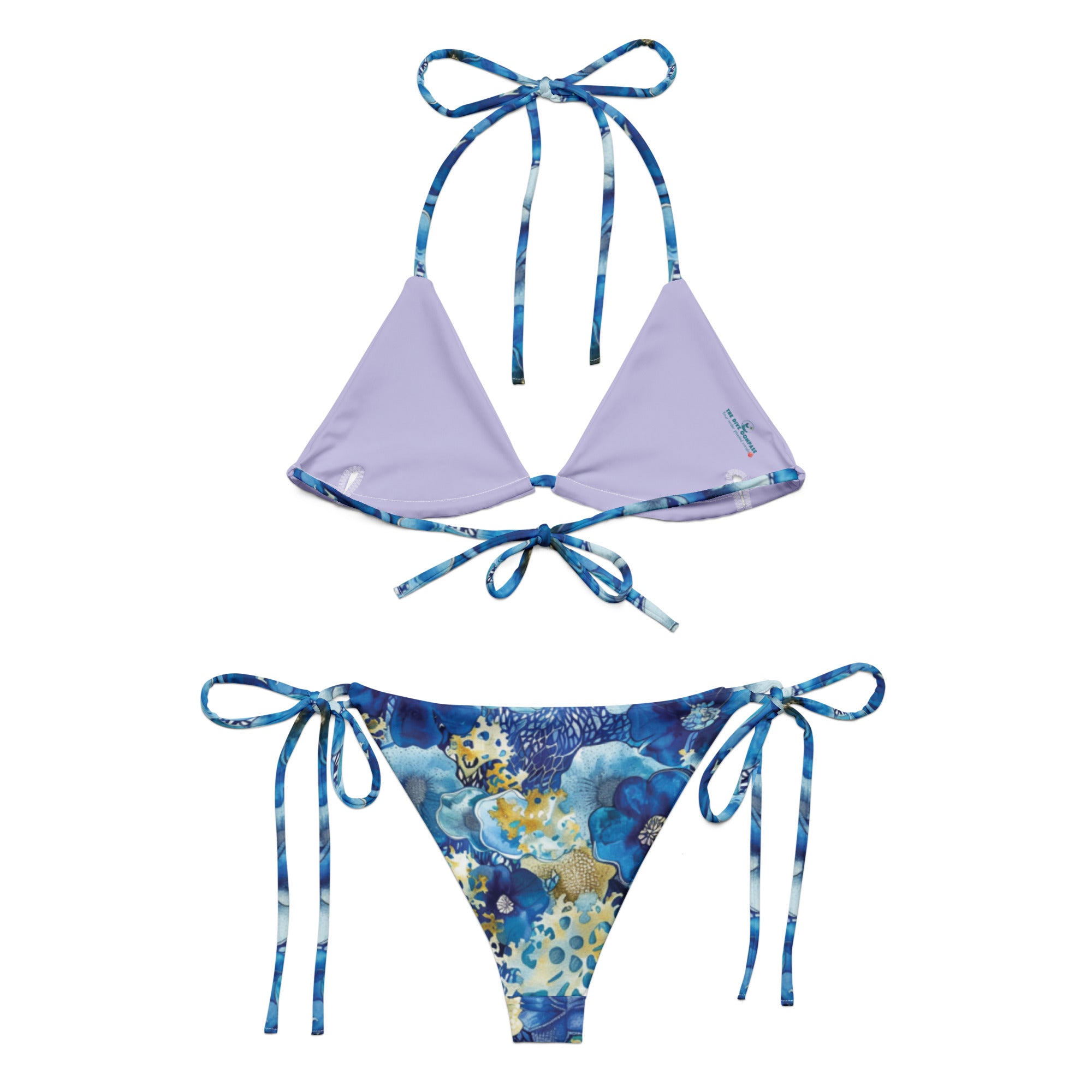 Coral Blossoms String Bikini – back view – ocean swimwear with adjustable string ties and recycled polyester fabric