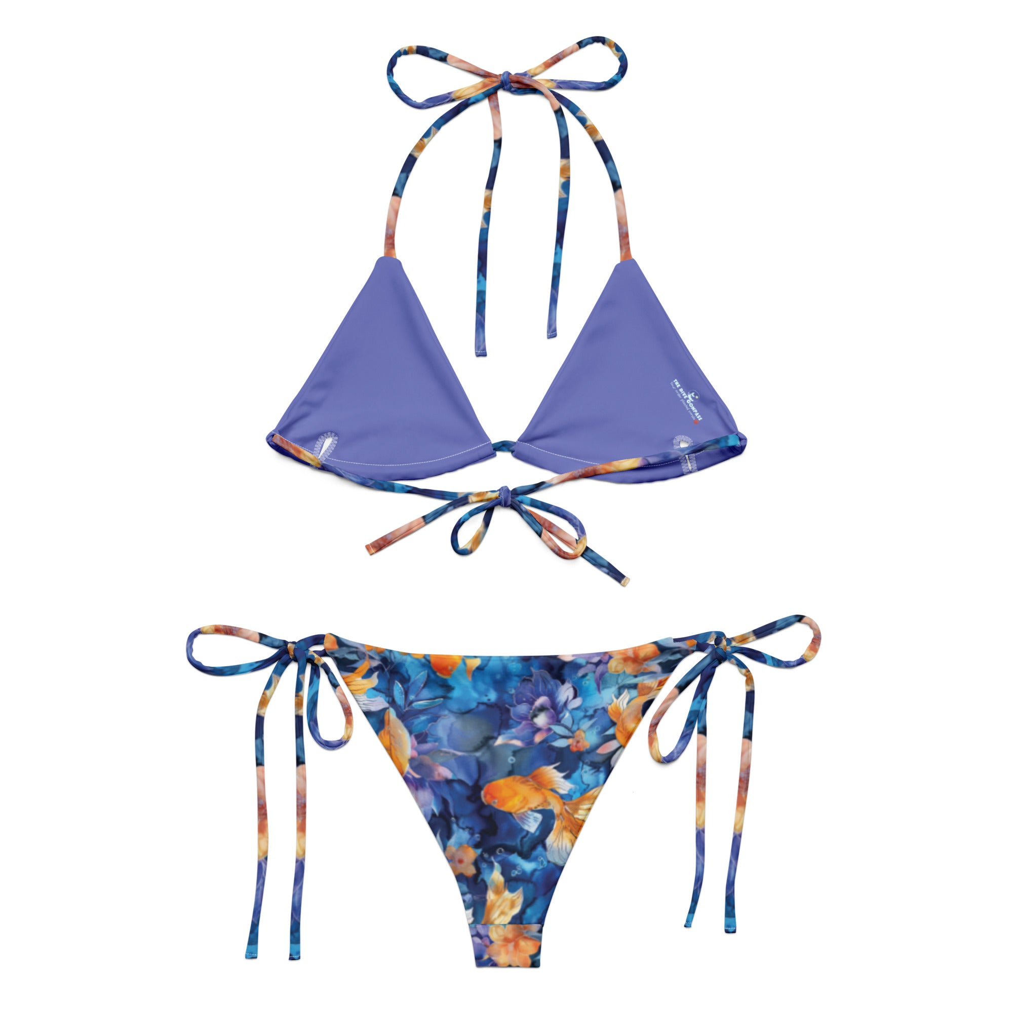 Jasmine Koi String Bikini – back view – ocean swimwear with adjustable string ties and recycled polyester fabric