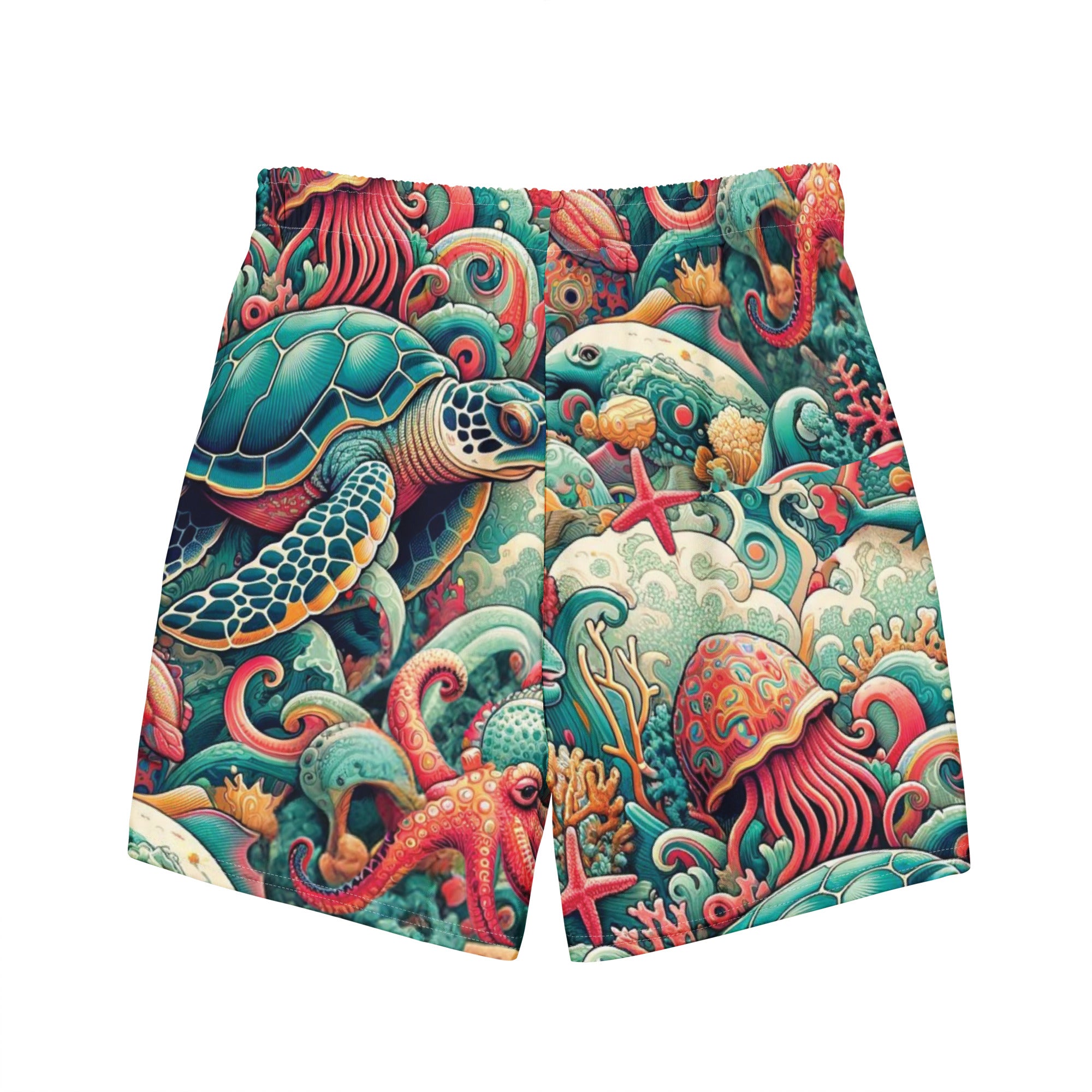 Tortuga Loca Swim Trunks – back view – men's recycled polyester swim trunks for scuba and snorkeling