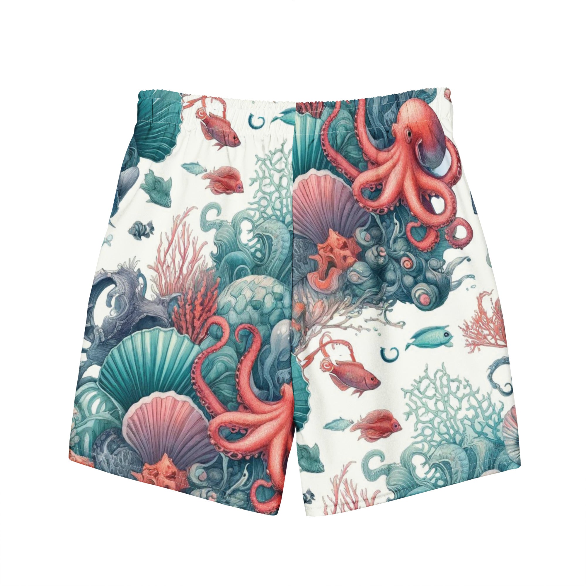 Octopus Reef Swim Trunks – back view – men's recycled polyester swim trunks for scuba and snorkeling