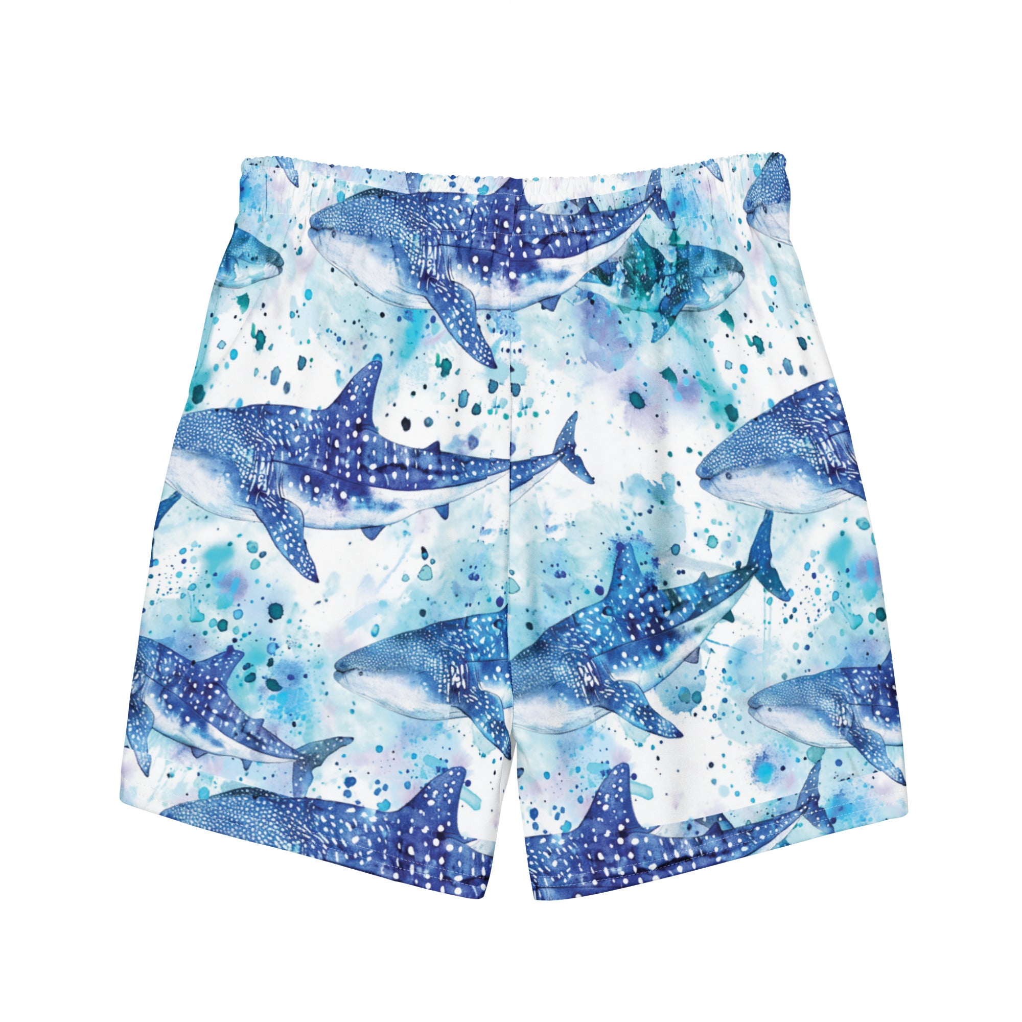 Whimsical Whale Shark Swim Trunks – back view – swim trunks for scuba diving, beach days, and warm water adventures