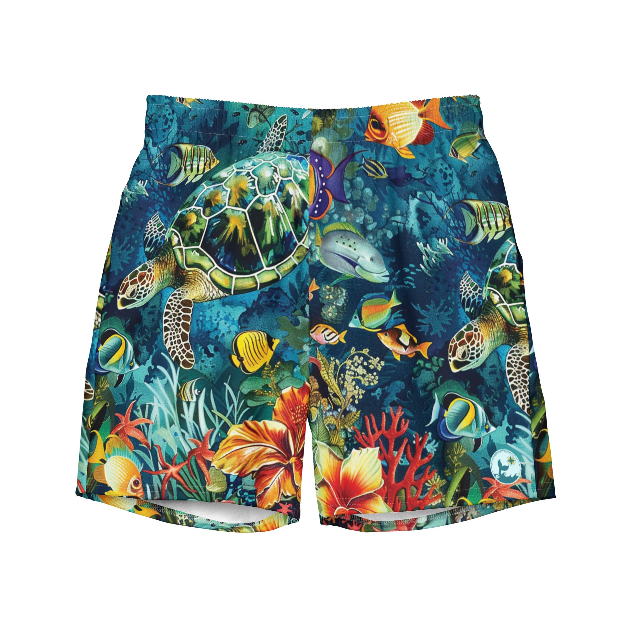 Maldives Swim Trunks – front view – recycled men's swim trunks for divers, snorkelers, and beach days