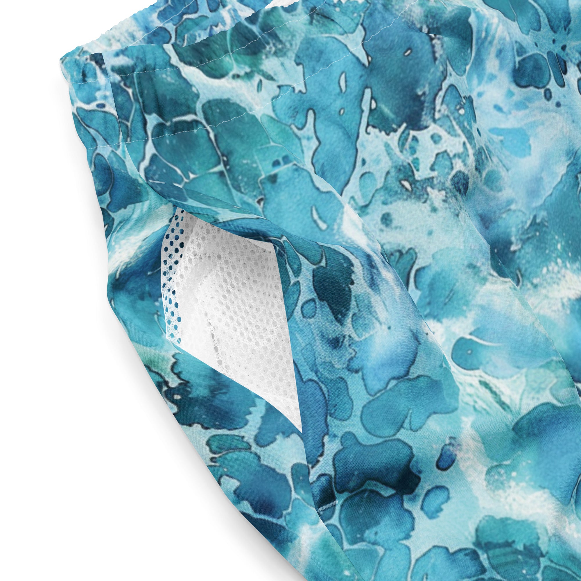 Ocean Serenity Swim Trunks – product details – recycled swim trunks designed for divers and tropical ocean travel