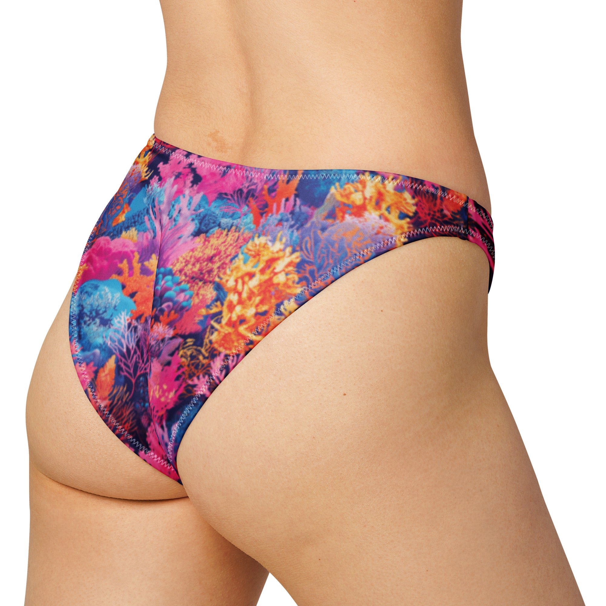 Fire Corals Scuba Bikini Bottom – Cheeky – back view – recycled scuba bikini for divers, snorkelers, and warm water adventures