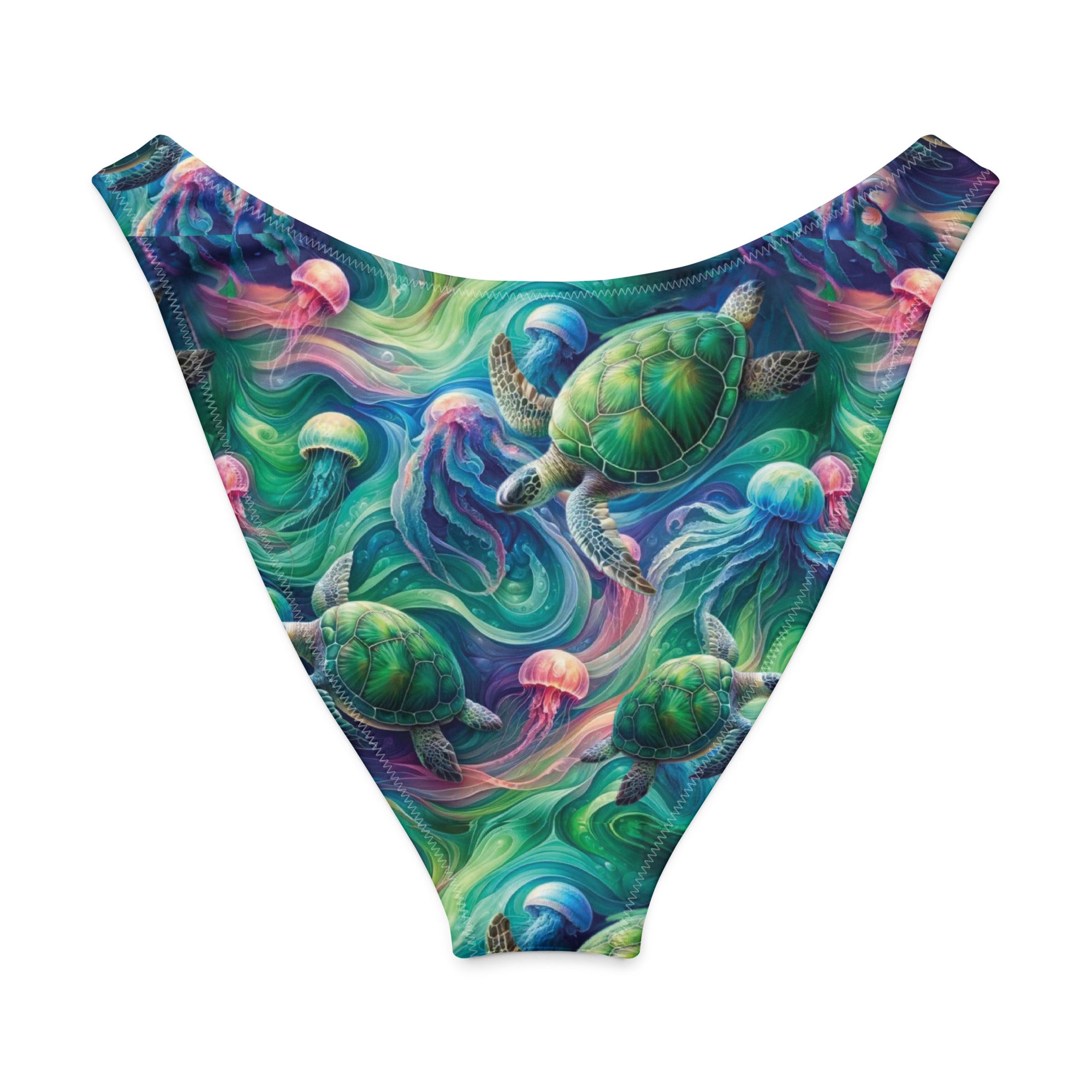 Psychedelic Turtle Scuba Bikini Bottom – Cheeky – back view – sustainable scuba swimsuit in soft recycled polyester for ocean lovers