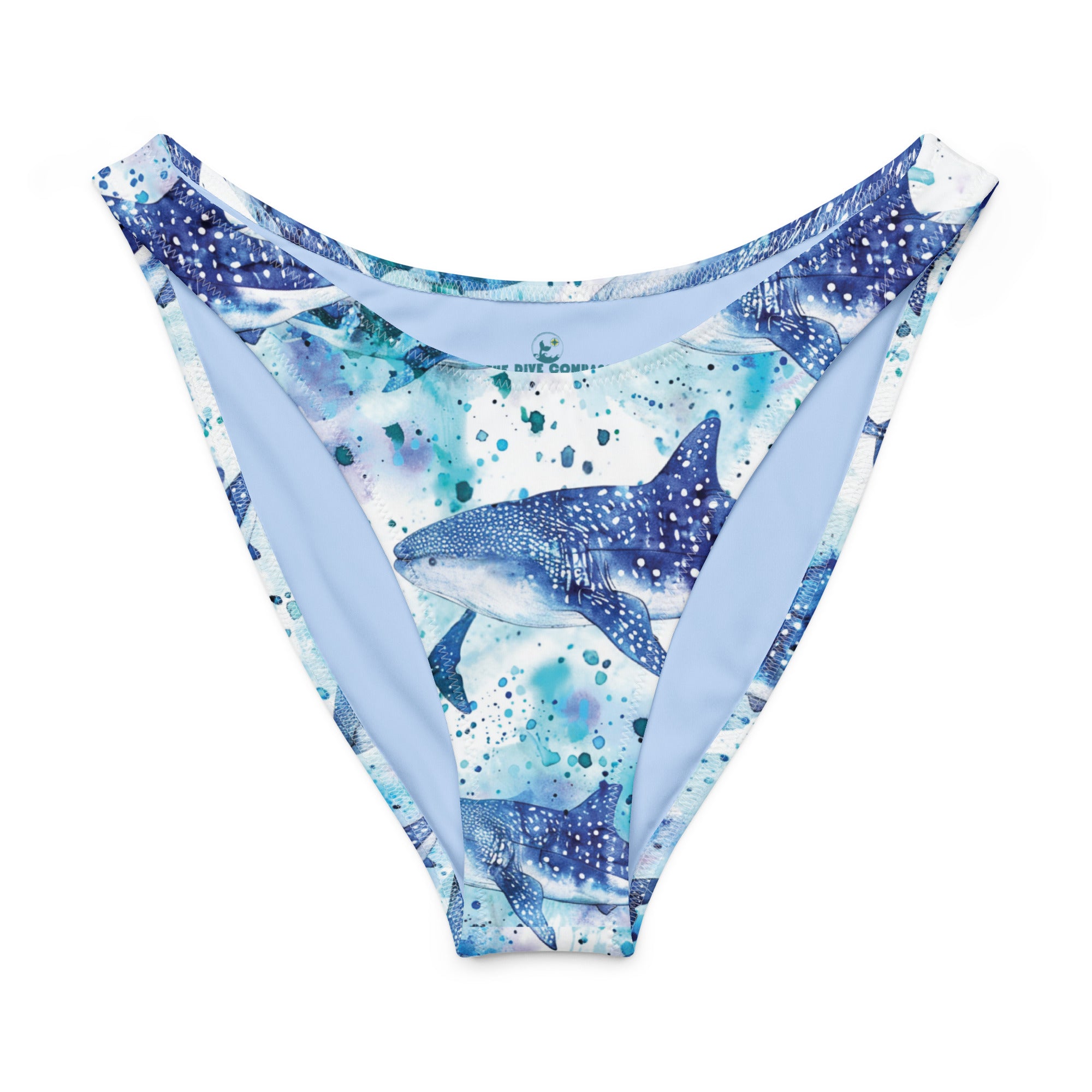 Whimsical Whale Shark Scuba Bikini Bottom – Cheeky – front view – scuba diving swimsuit with UPF 50+ sun protection for tropical reef diving