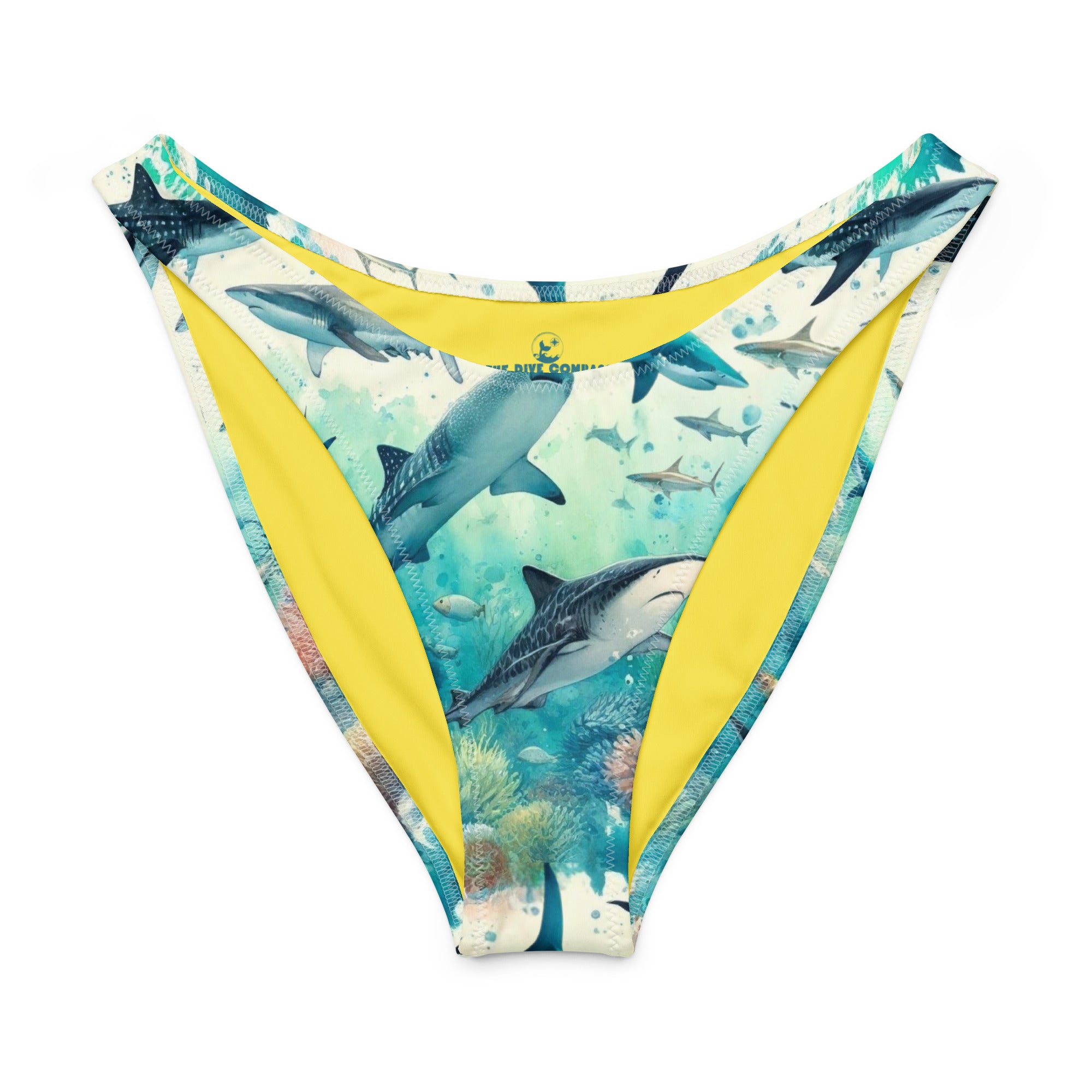 Shark Frenzy Scuba Bikini Bottom – Cheeky – front view – scuba diving swimsuit with UPF 50+ sun protection for tropical reef diving
