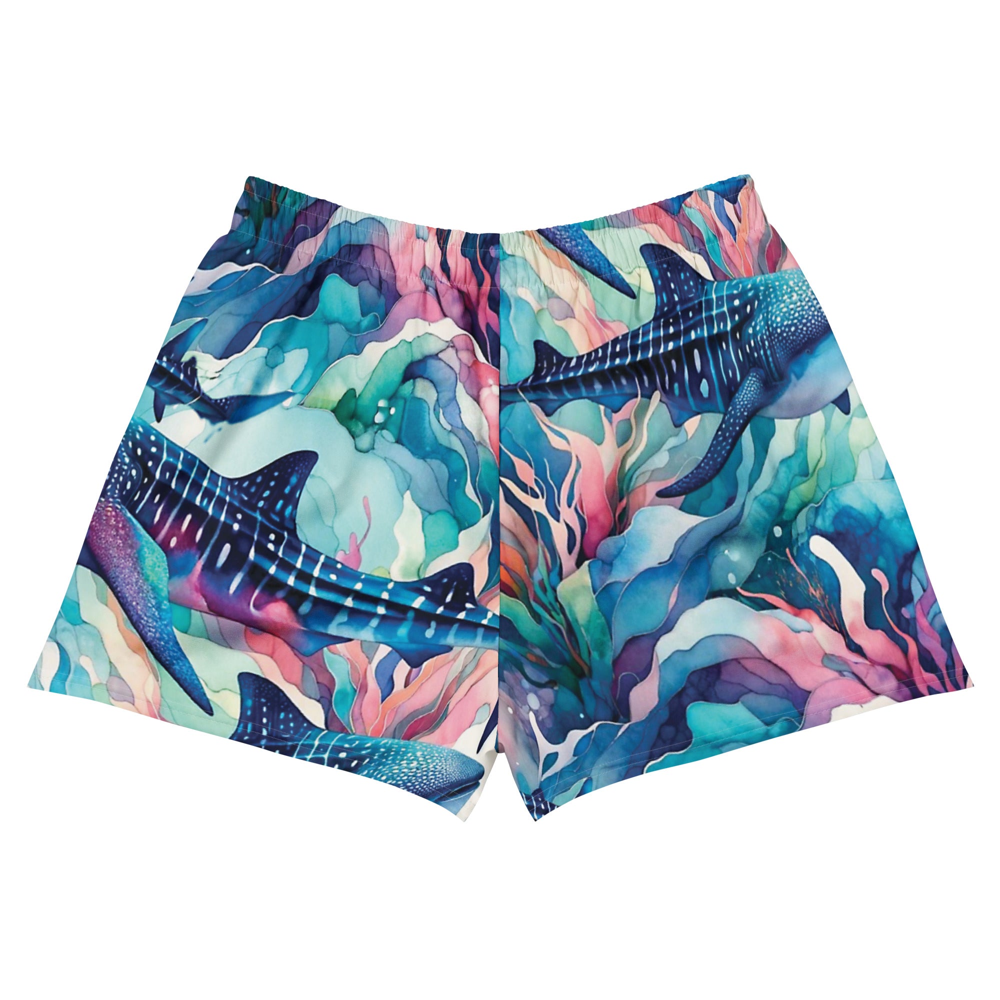 Electric Whale Shark Breezy Swim Shorts – back view – swim shorts designed for ocean lovers and conservation-minded travelers