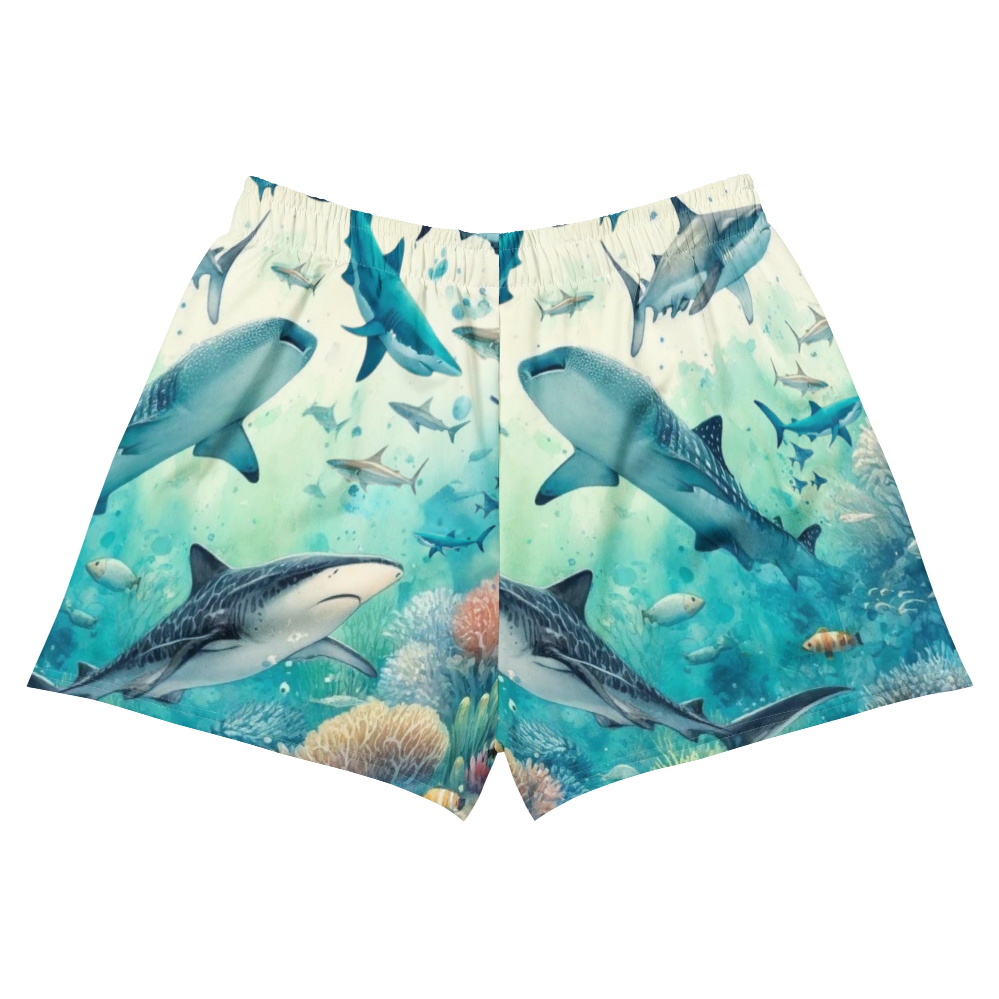 Shark Frenzy Breezy Swim Shorts – back view – swim shorts designed for ocean lovers and conservation-minded travelers