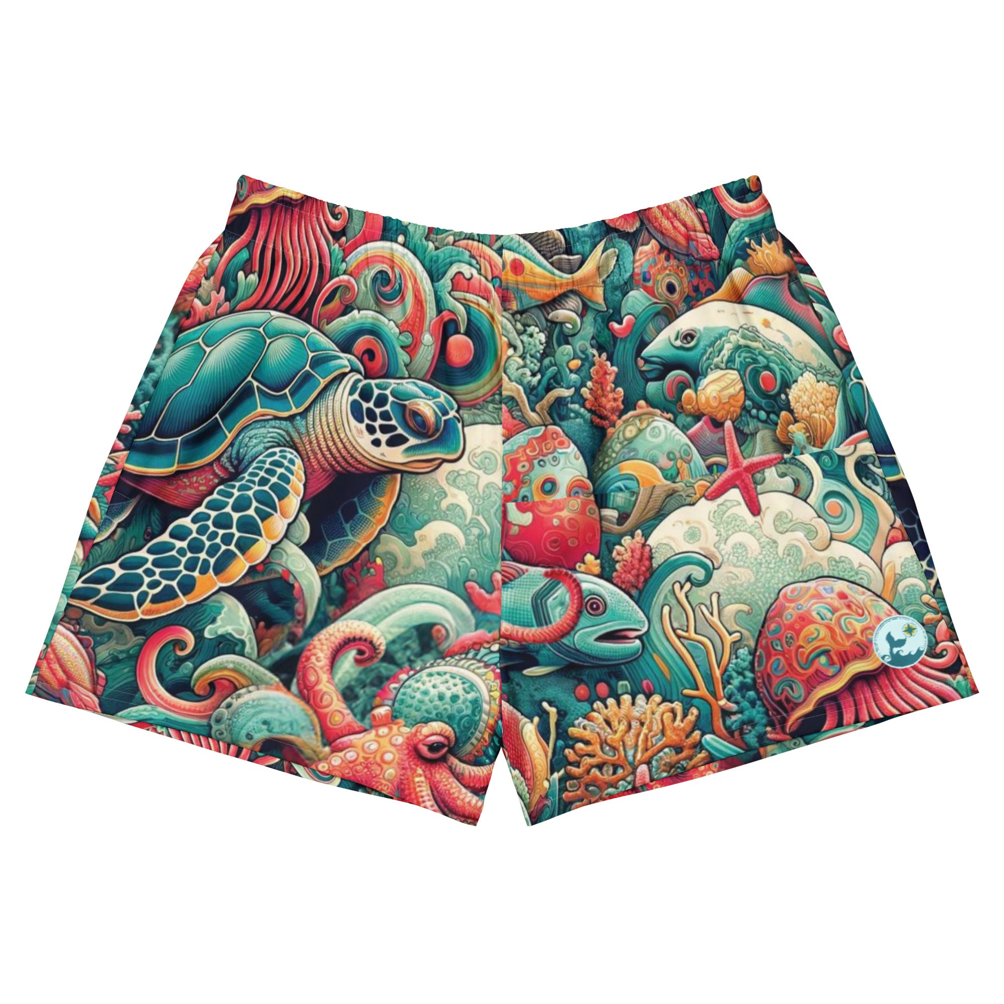 Tortuga Loca Breezy Swim Shorts – front view – breezy swim shorts for ocean days, post-dive lounging, and beach travel