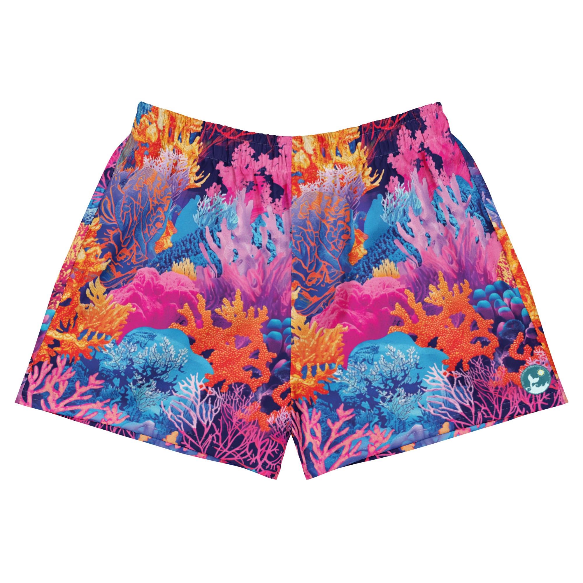 Fire Corals Breezy Swim Shorts – front view – breezy swim shorts for ocean days, post-dive lounging, and beach travel