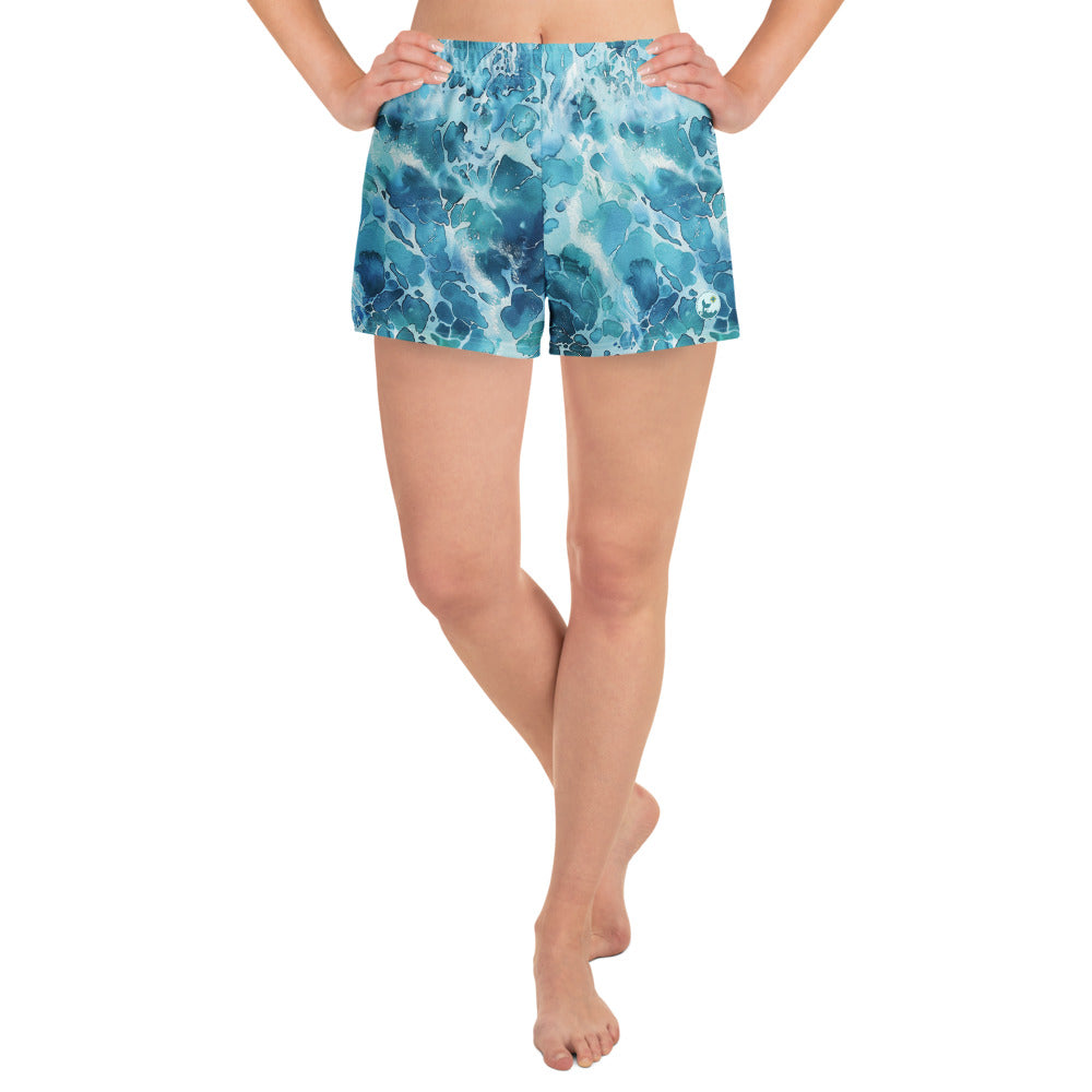 Ocean Serenity Breezy Swim Shorts – front view – sustainable swim shorts in soft recycled polyester for ocean lovers