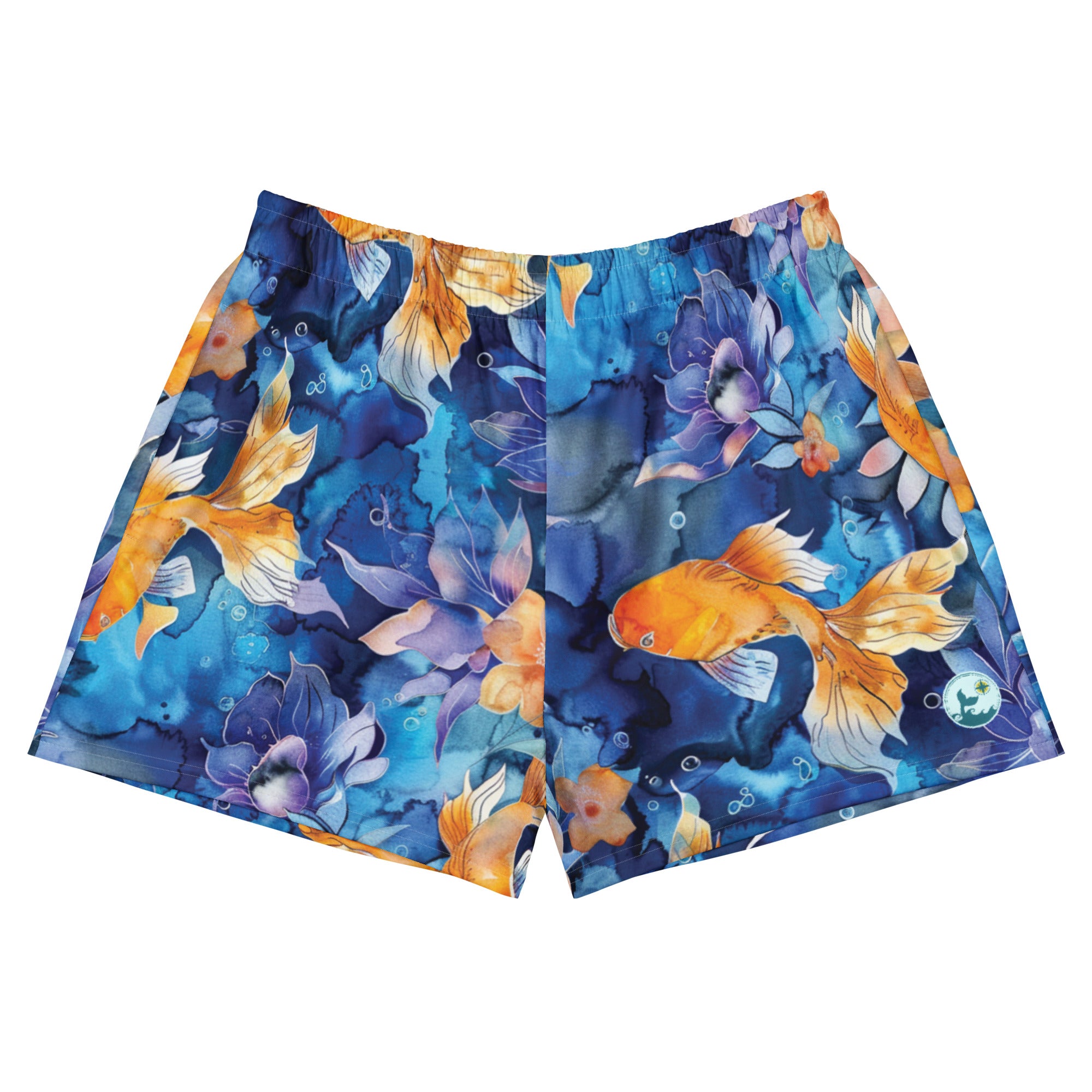 Jasmine Koi Breezy Swim Shorts – front view – breezy swim shorts for ocean days, post-dive lounging, and beach travel
