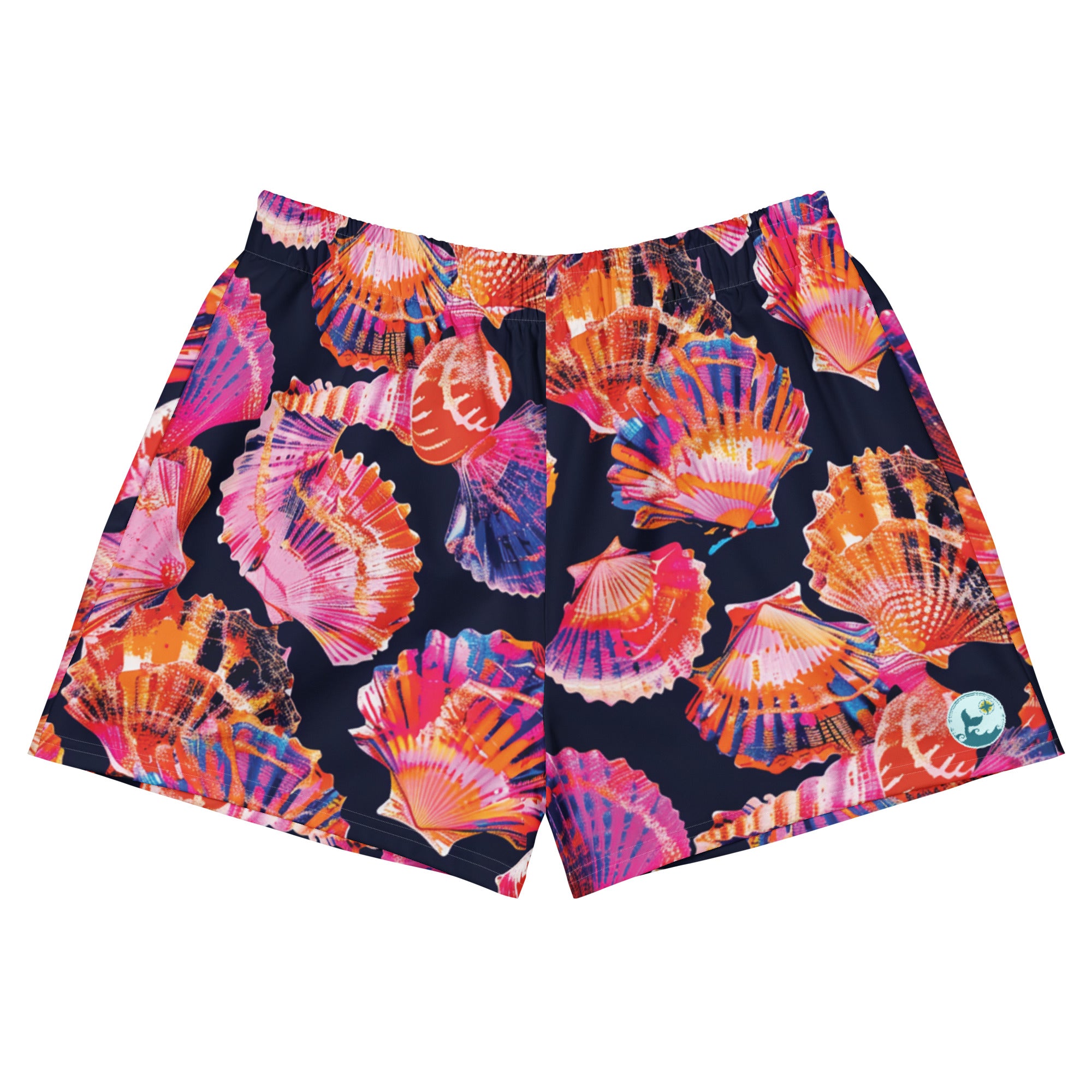 Neon Shells Breezy Swim Shorts – front view – breezy swim shorts for ocean days, post-dive lounging, and beach travel