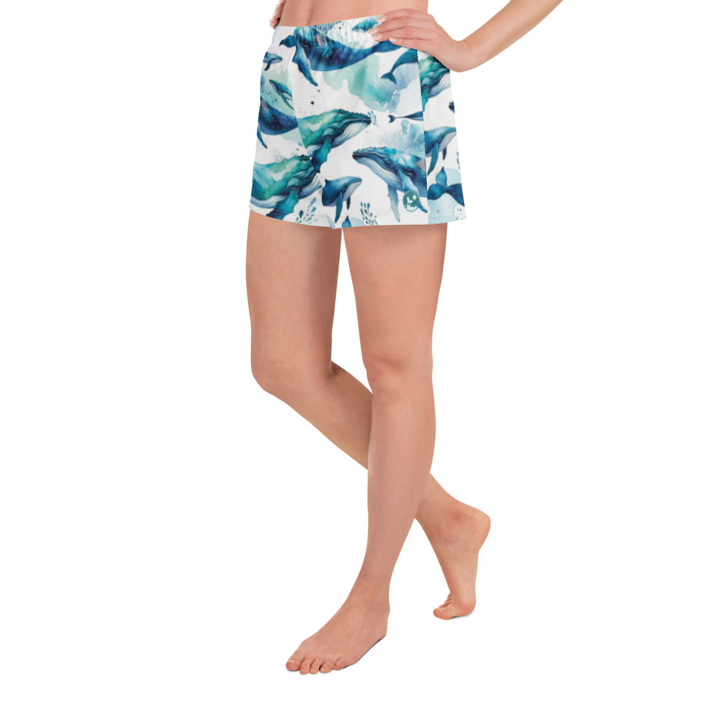 Humpback Dreams Breezy Swim Shorts – left side view – recycled swim shorts for divers, snorkelers, and tropical beach days