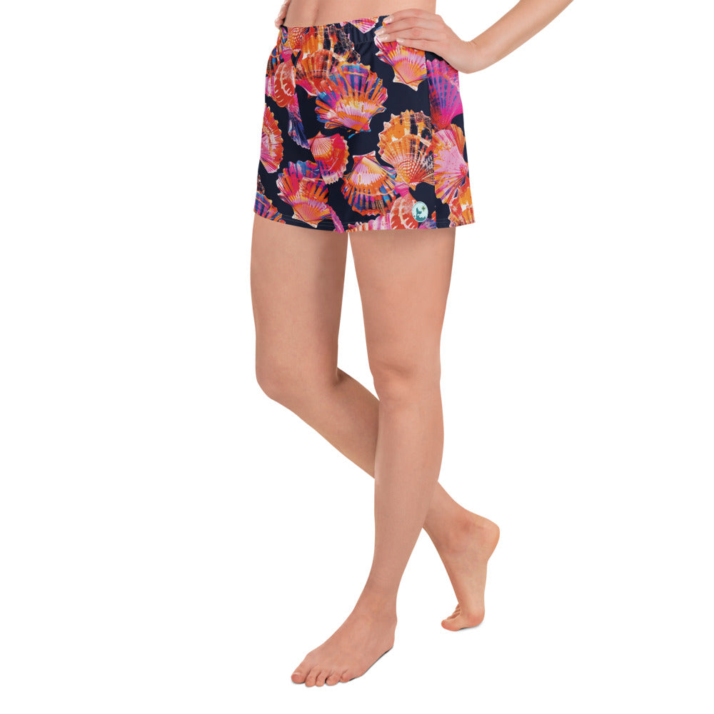 Neon Shells Breezy Swim Shorts – left side view – sustainable swim shorts in soft recycled polyester for ocean lovers