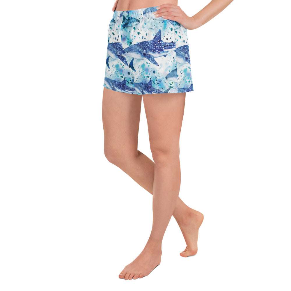Whimsical Whale Shark Breezy Swim Shorts – left side view – sustainable swim shorts in soft recycled polyester for ocean lovers
