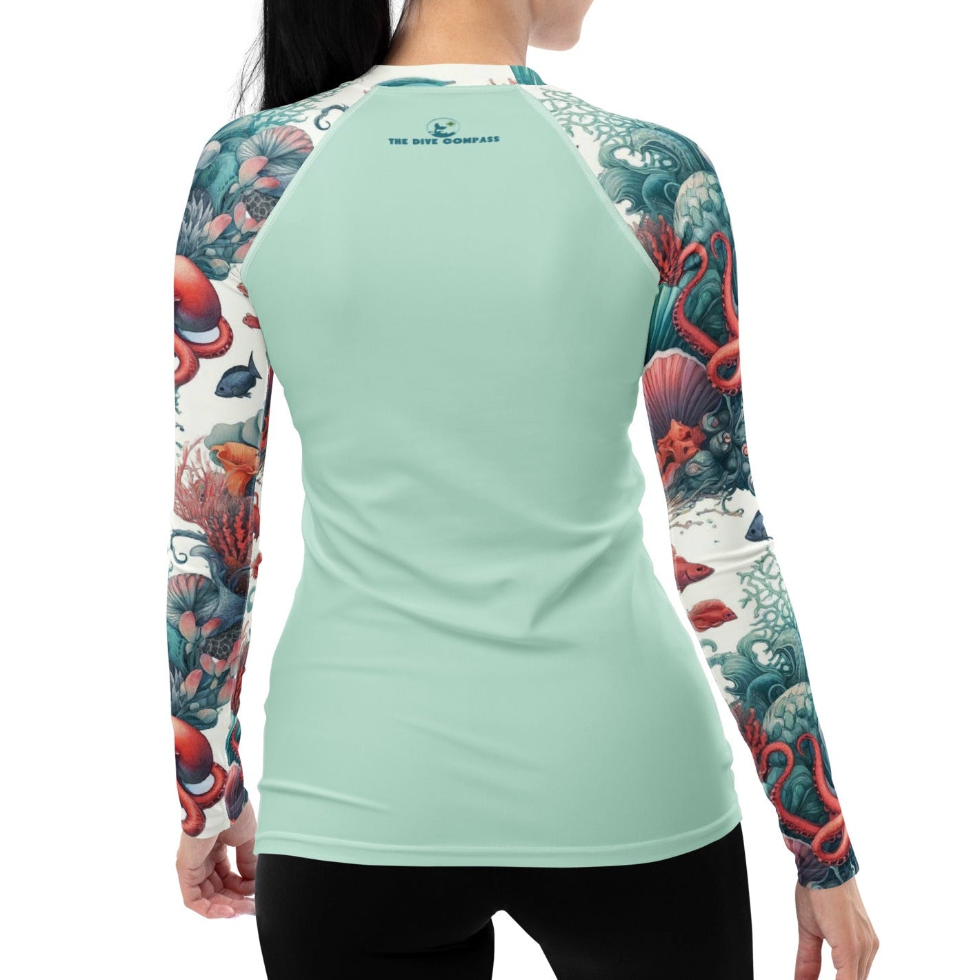 Octopus Reef Women's Rash Guard – back view – recycled women's rash guard for scuba diving and warm water snorkeling