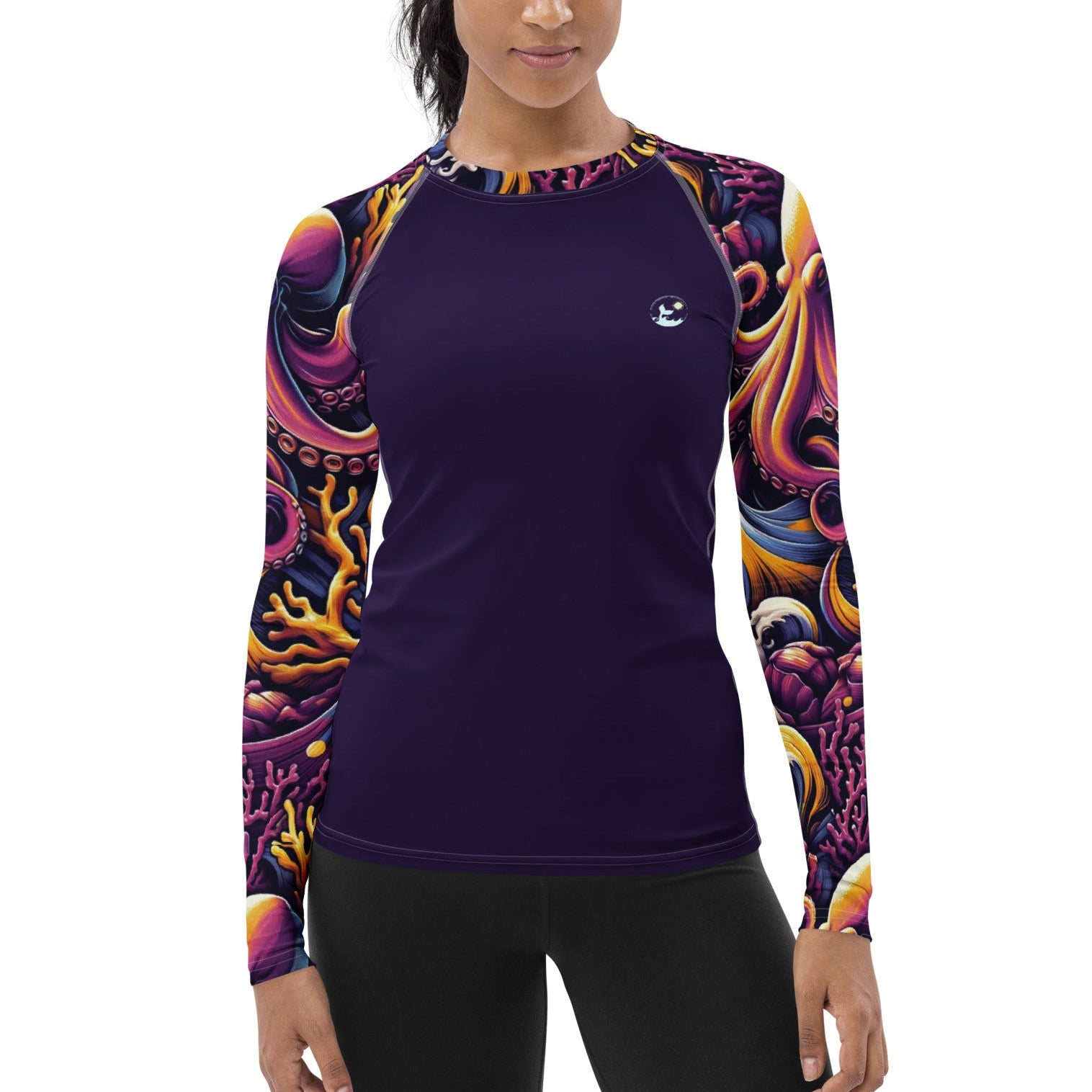 Octopus Ink Women's Rash Guard – front view – women's rash guard with UPF 50+ sun protection for scuba diving