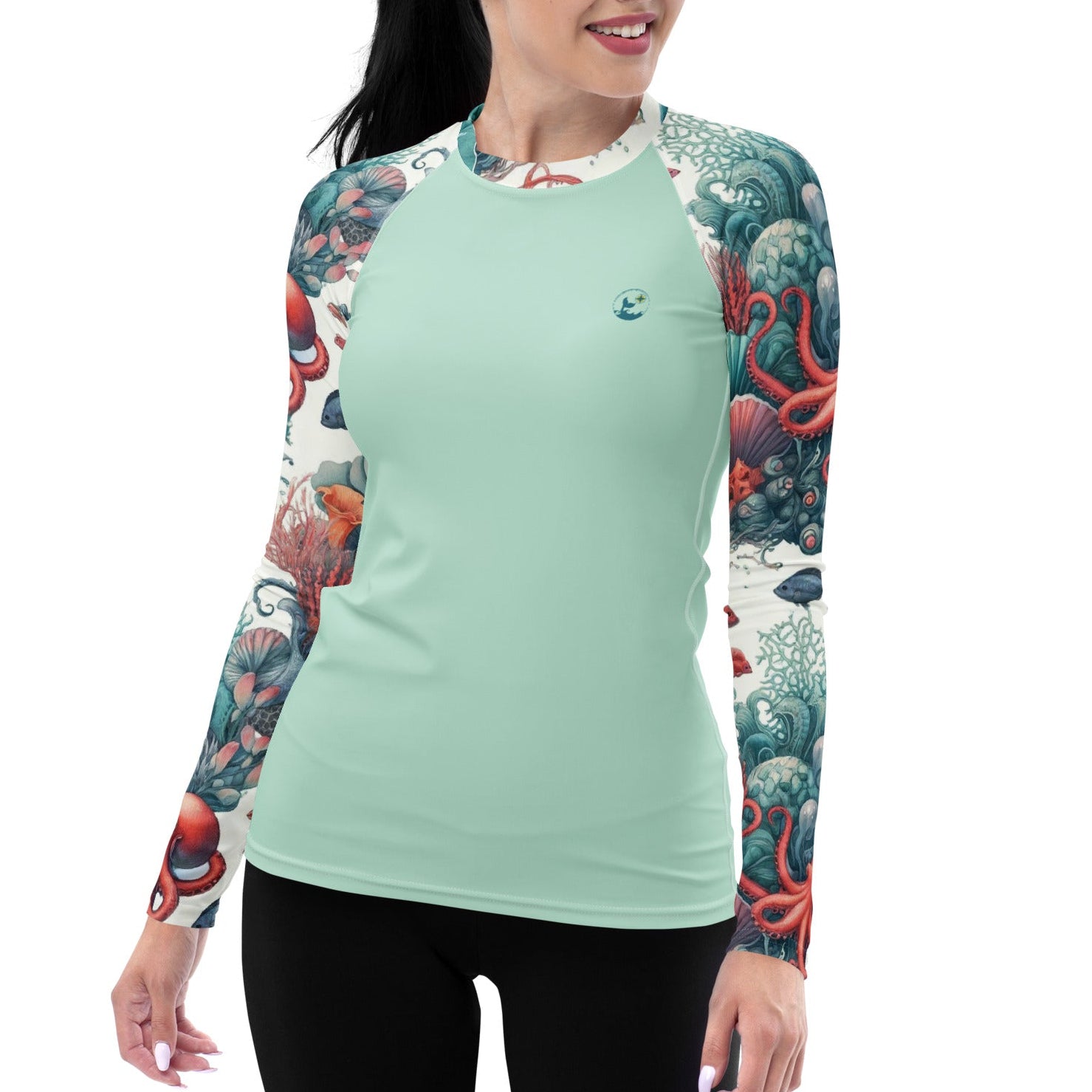 Octopus Reef Women's Rash Guard – front view – women's rash guard with UPF 50+ sun protection for scuba diving