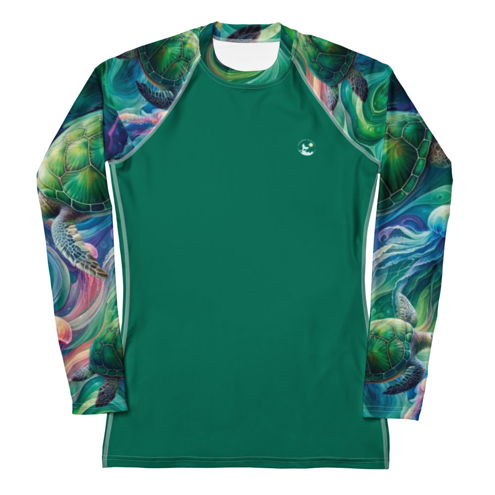 Psychedelic Turtle Women's Rash Guard – front view – women's rash guard for snorkeling, freediving, and reef adventures