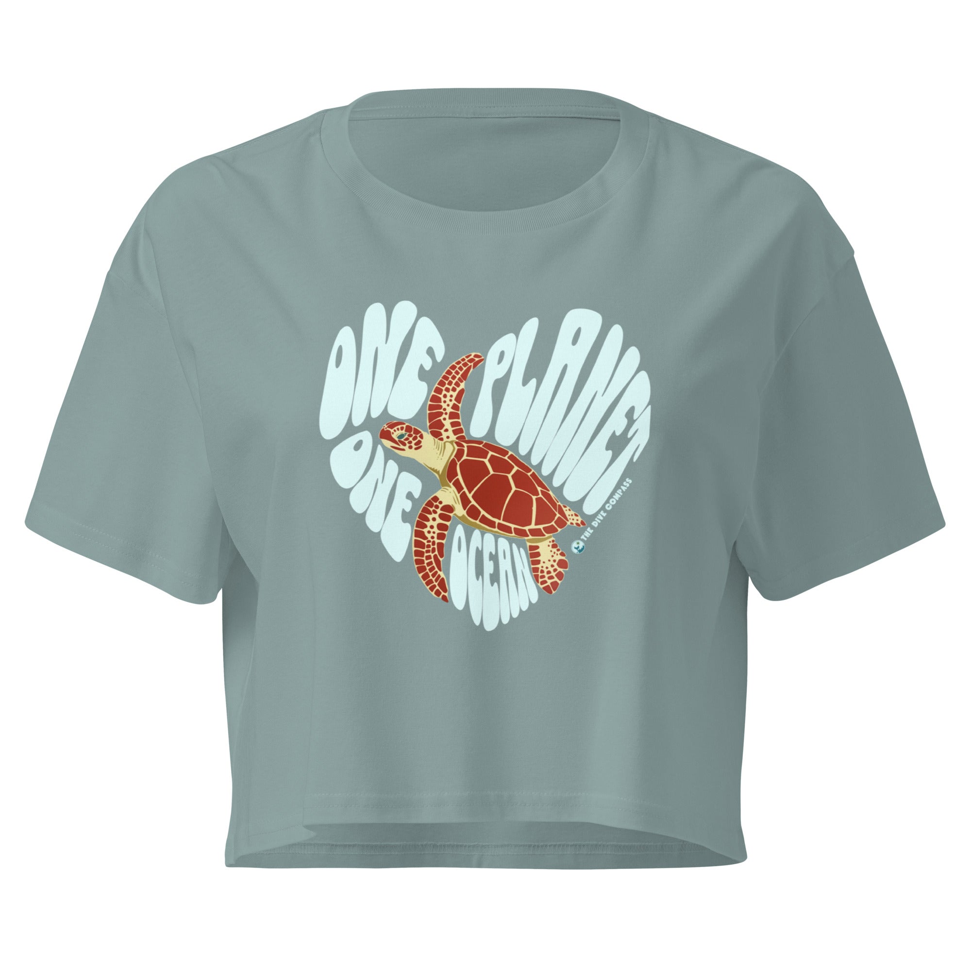 "One Planet One Ocean" Cotton Crop Top – front view – women's crop top in soft cotton with hand-illustrated ocean print