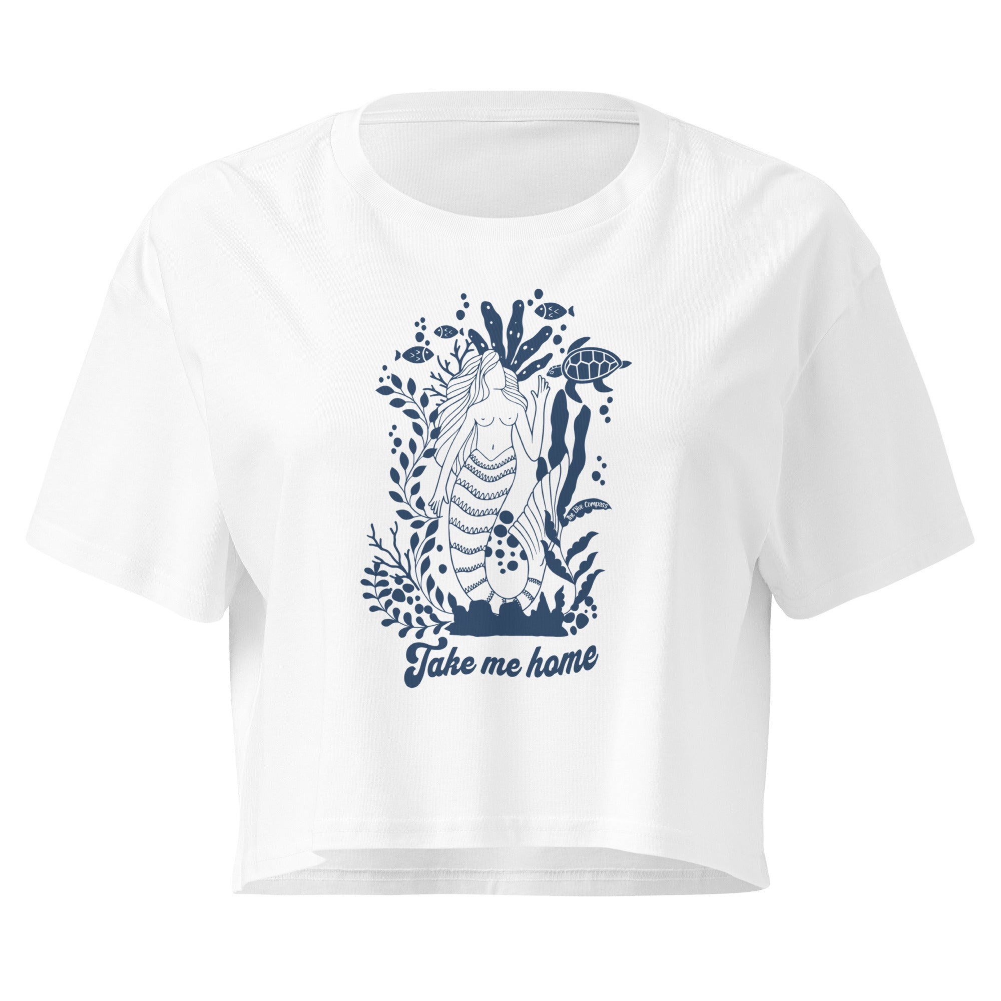 "Take Me Home" Mermaid Cotton Crop Top – front view – cotton crop top for the ocean-conscious diver and snorkel enthusiast