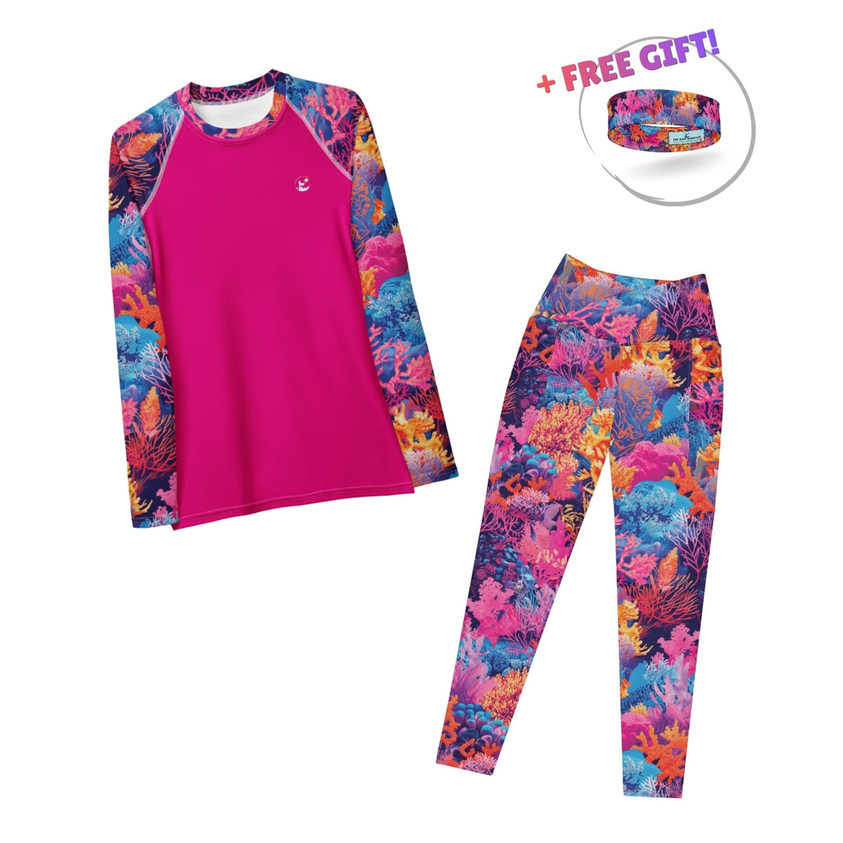 Dive Skins Set - Rash Guard + Scuba Leggings (with Pockets!) - Fire Corals