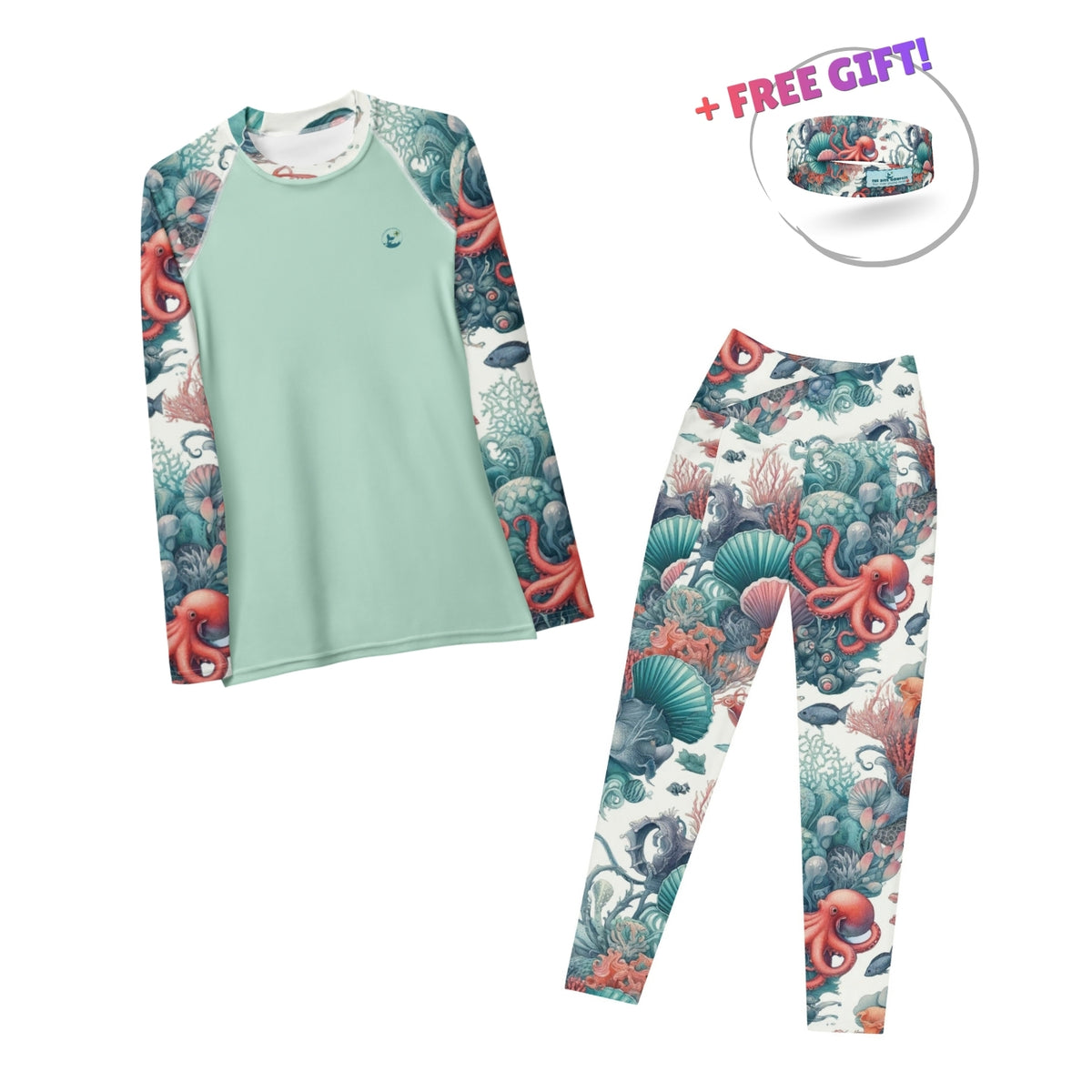 Dive Skins Set - Rash Guard + Scuba Leggings (with Pockets!) - Octopus Reef