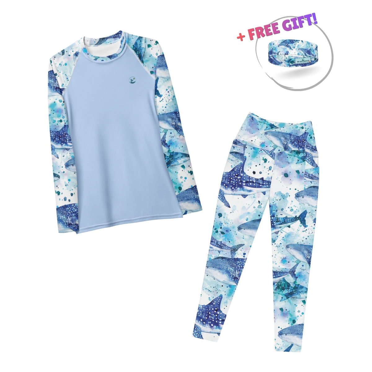 Dive Skins Set - Rash Guard + Scuba Leggings (with Pockets!) - Whimsical Whale Shark