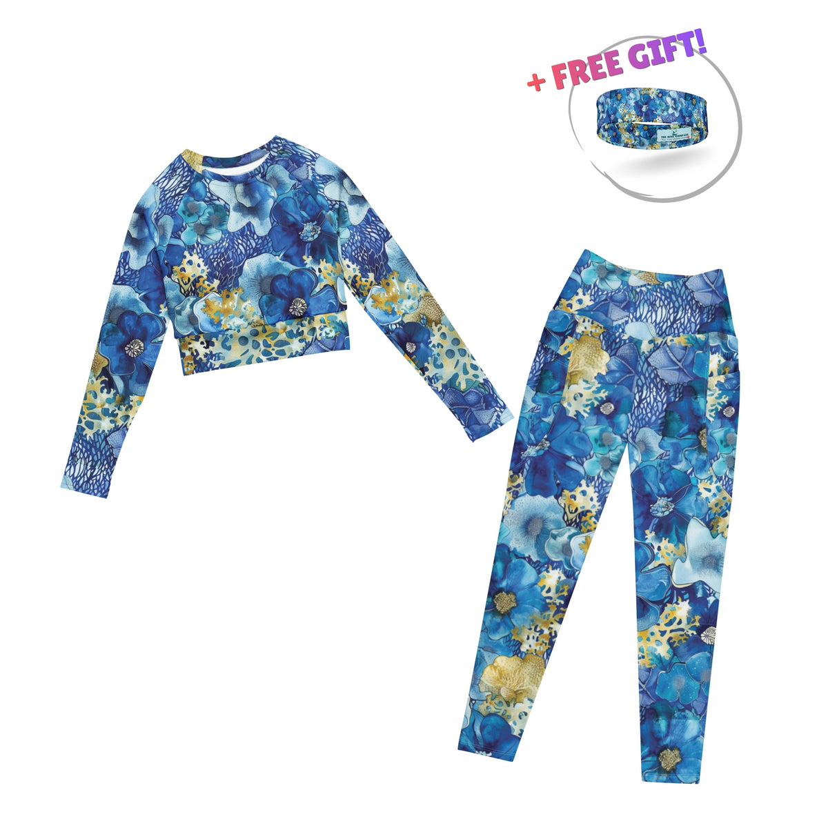 Dive Skins Set - Cropped Rashie + Scuba Leggings (with Pockets!) - Coral Blossoms