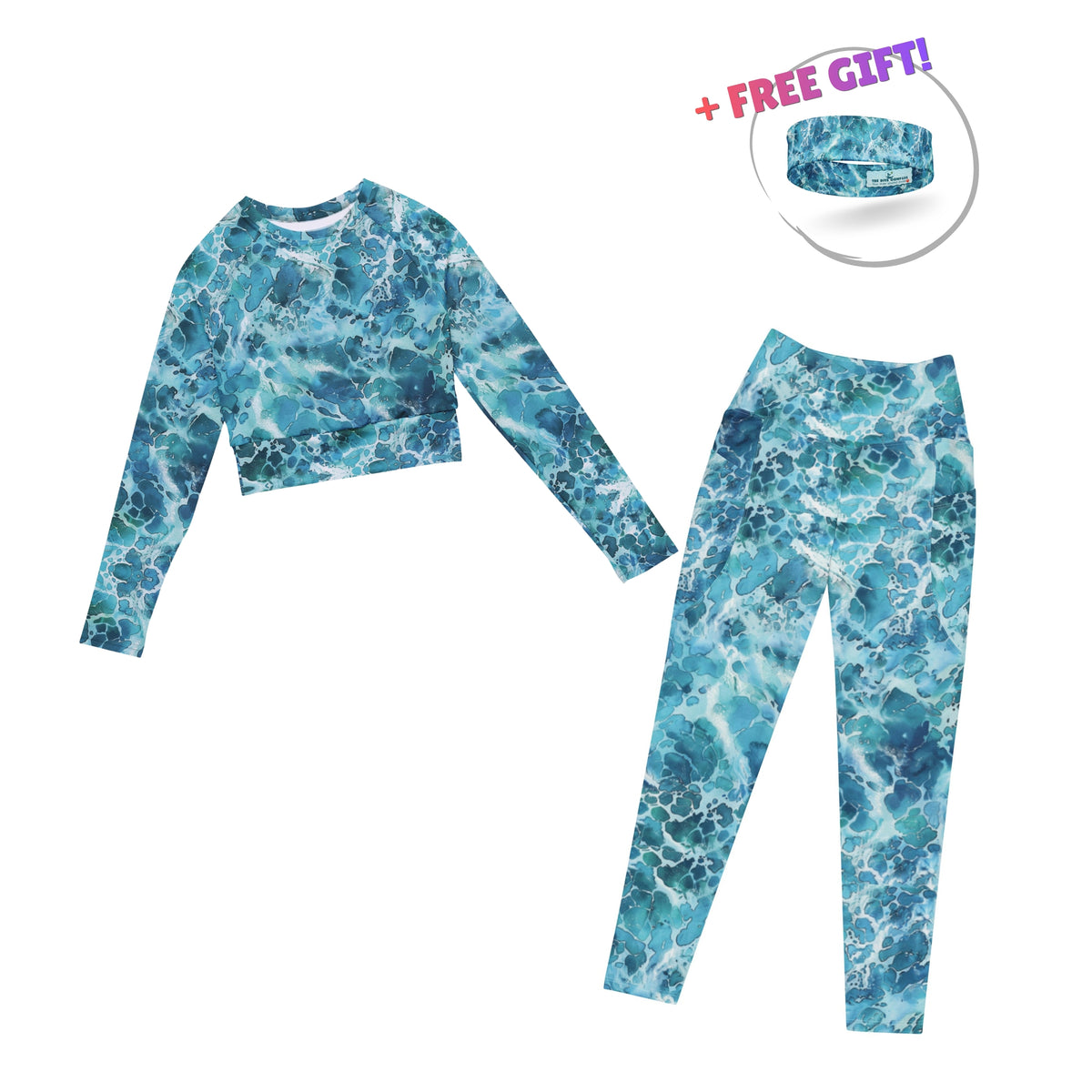 Dive Skins Set - Cropped Rashie + Scuba Leggings (with Pockets!) - Ocean Serenity